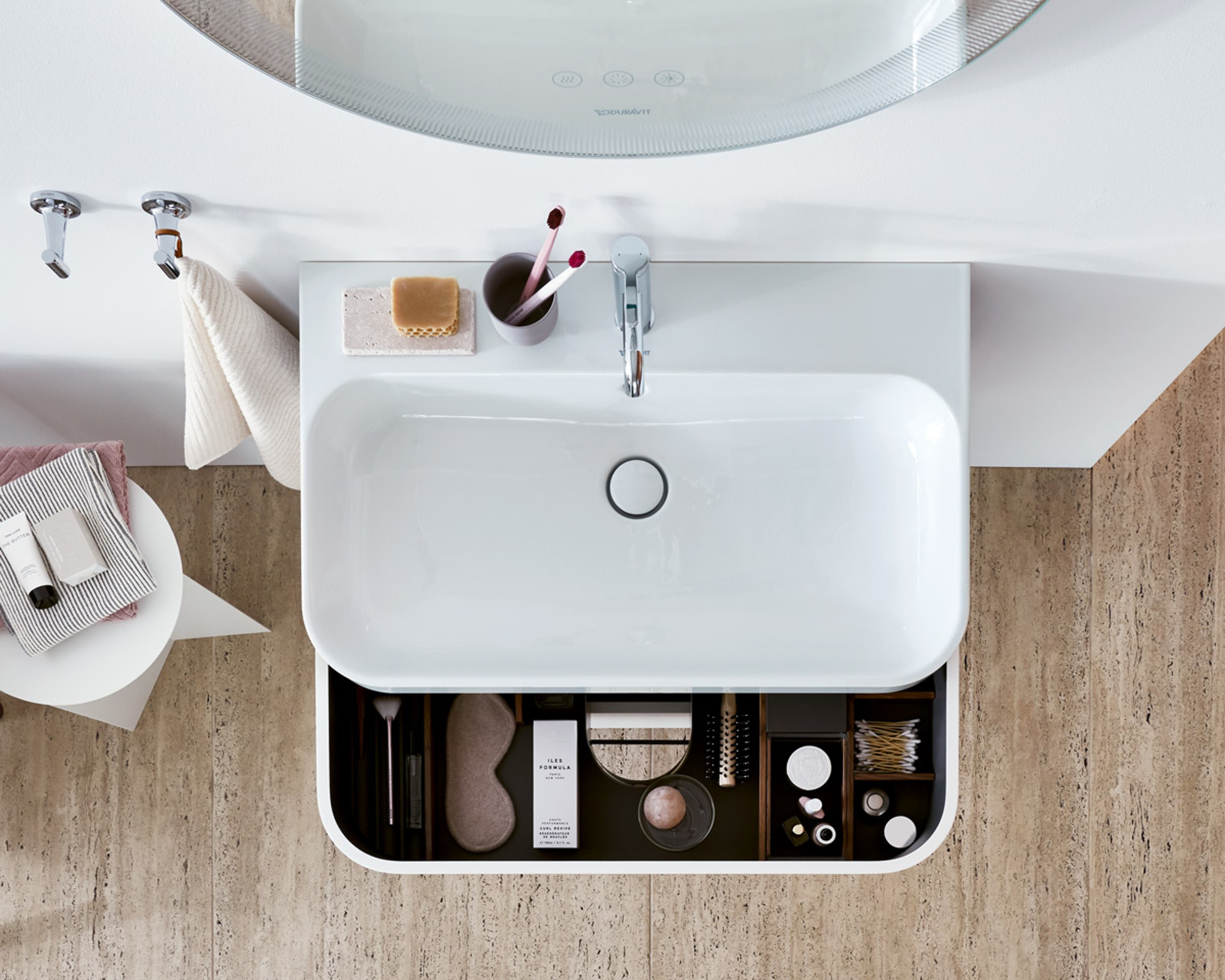 Happy D.2 vanity from above with open drawer