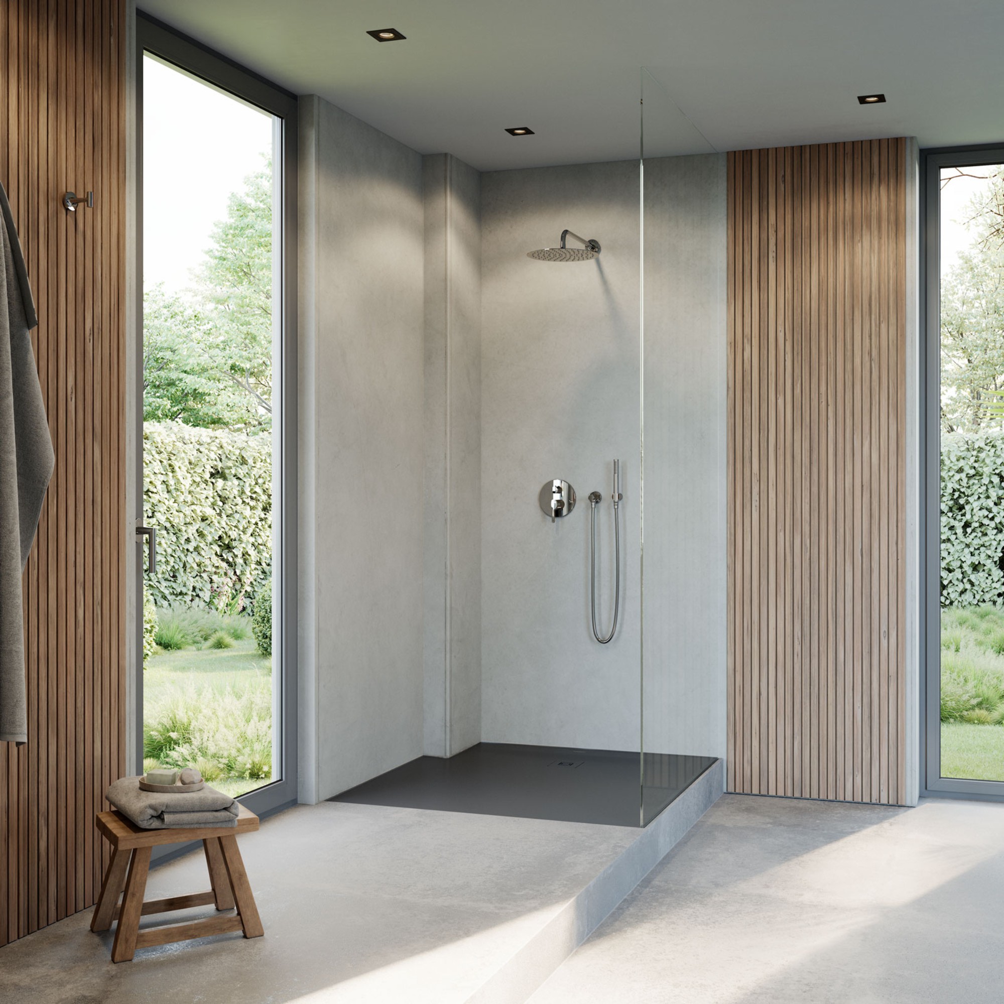 Dusche mit Duschwanne der Serie Duravit Sustano