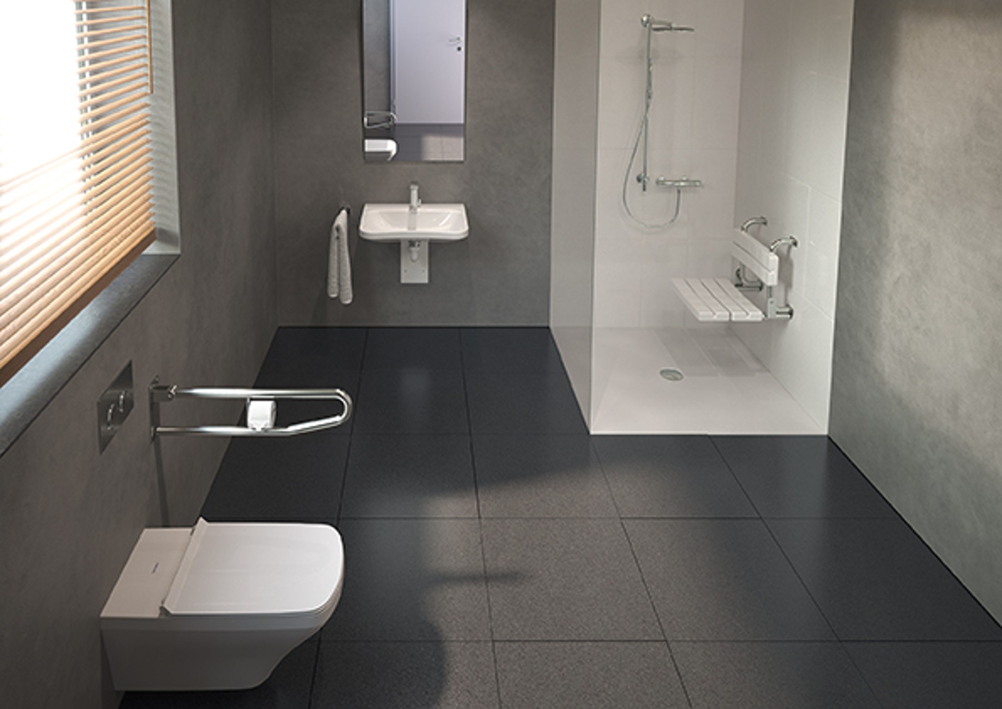 komfortables Badezimmer in Anthrazit und weiß