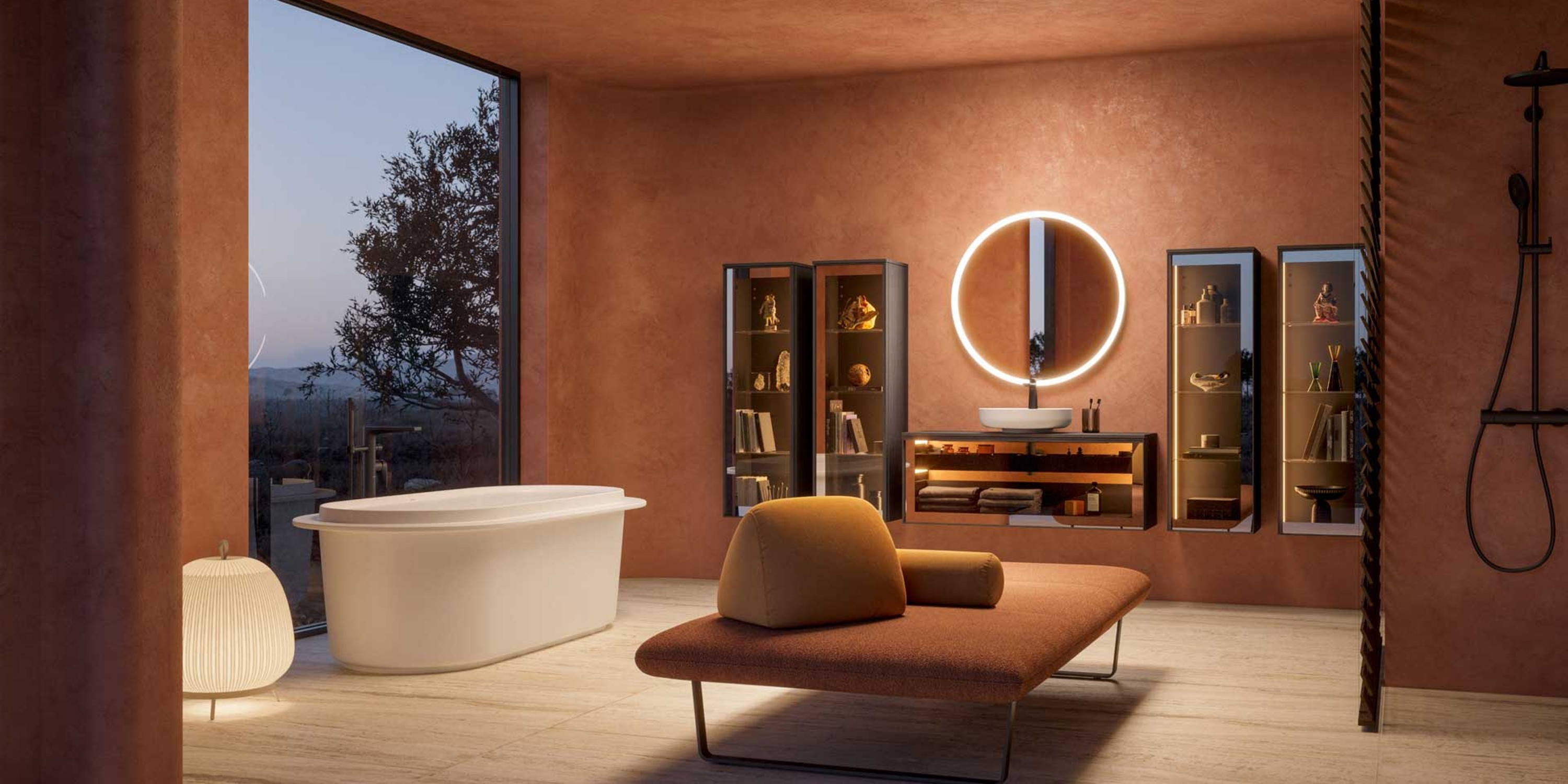 Hochwertiges Badezimmer mit Waschplatz und Badewanne der Serie Vitrium von Duravit