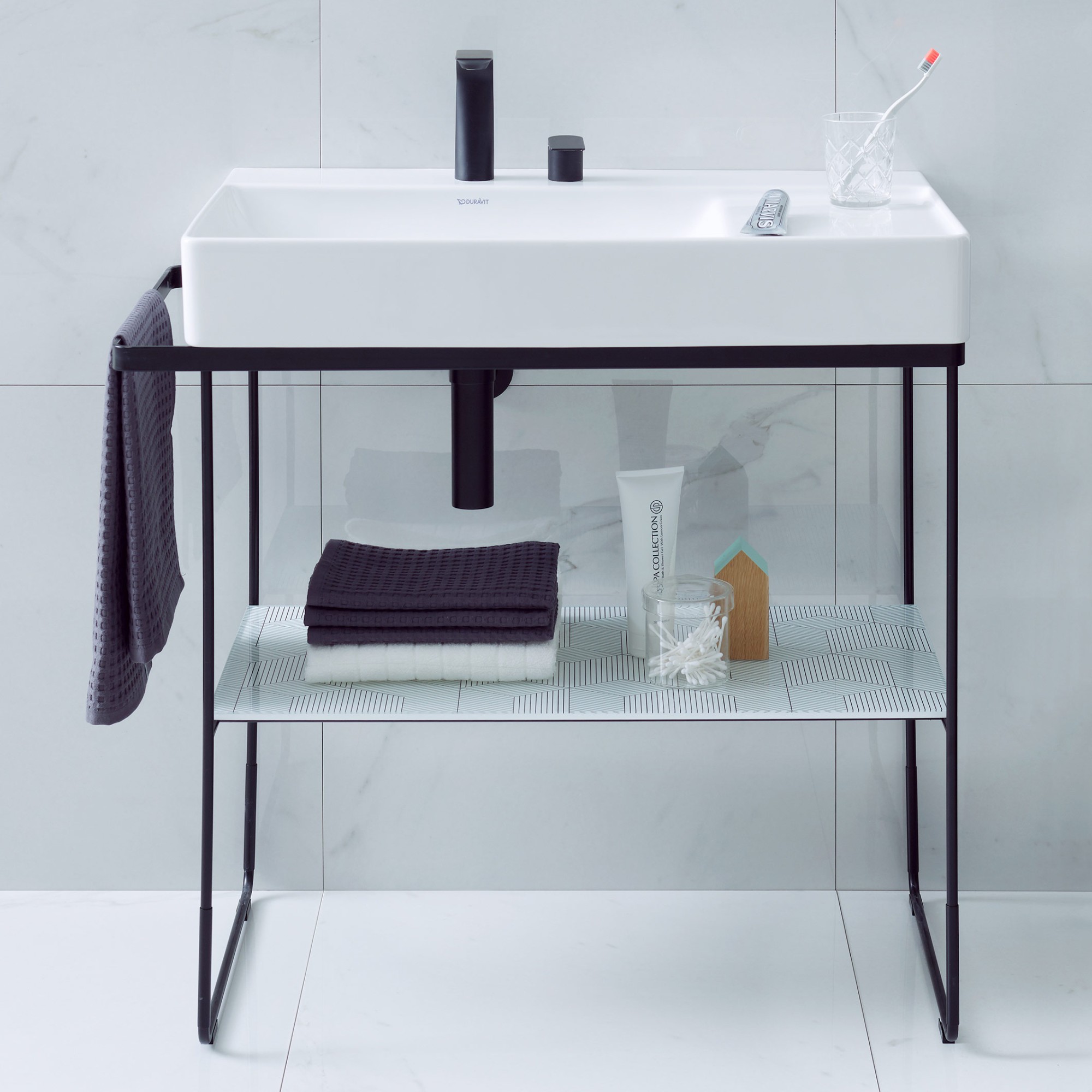 DuraSquare Waschtisch mit Metallkonsole in schwarz matt