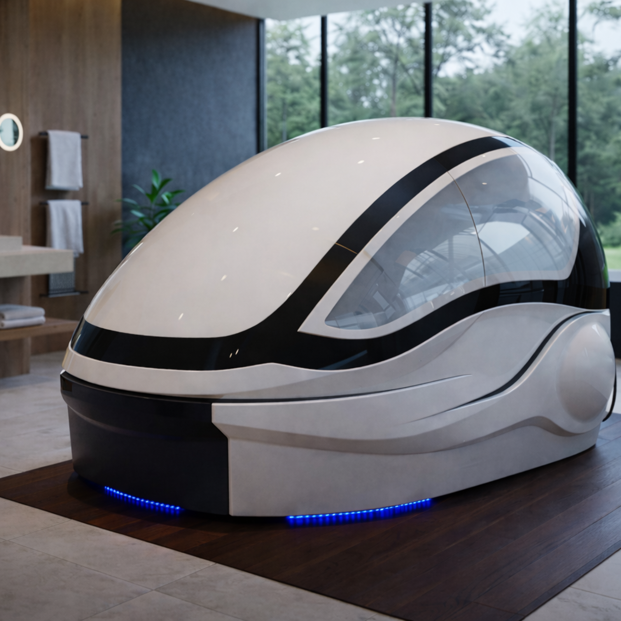 Duschkapsel in geschlossenem Zustand in modernem Badezimmer