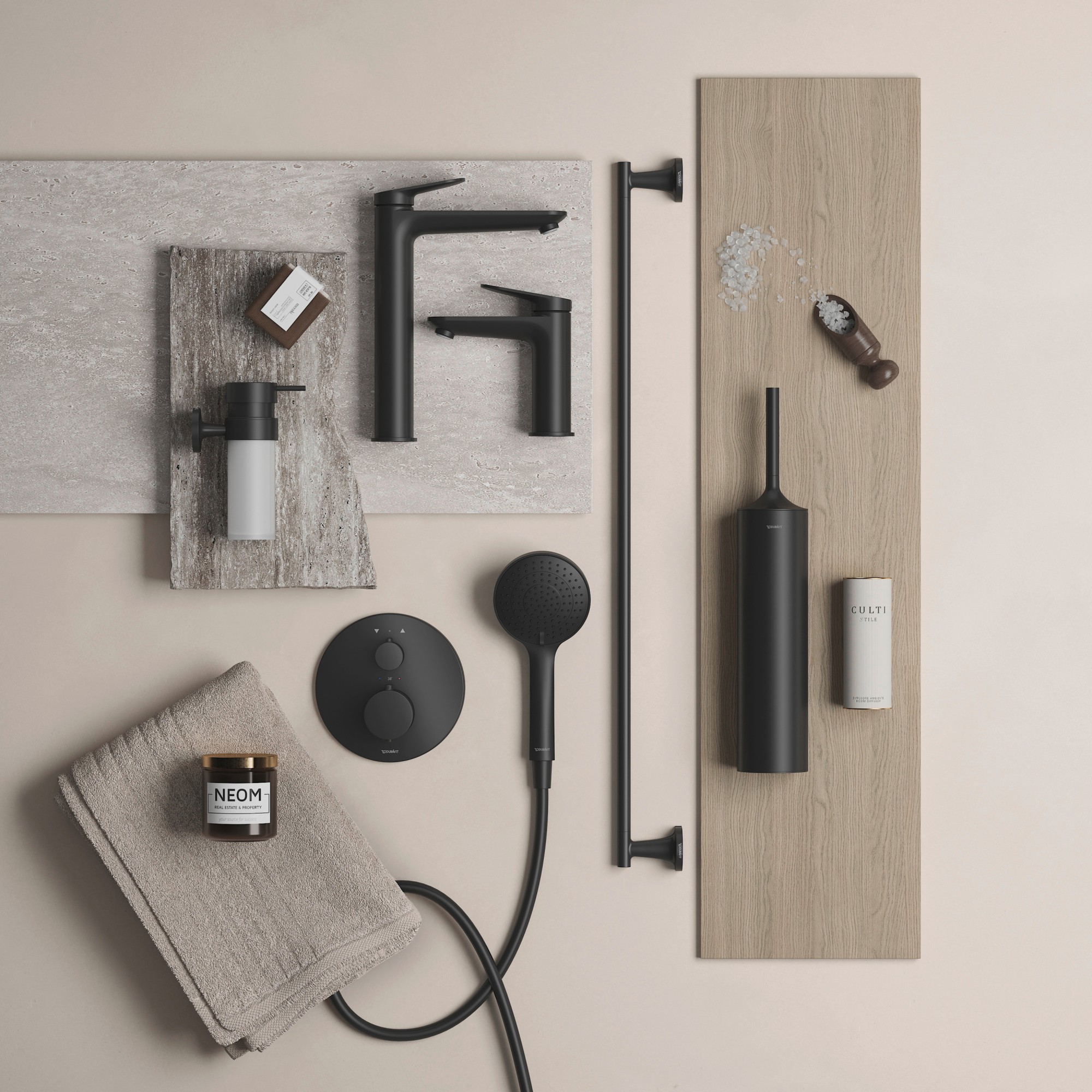 Faucets and accessories in matt black finish by Duravit