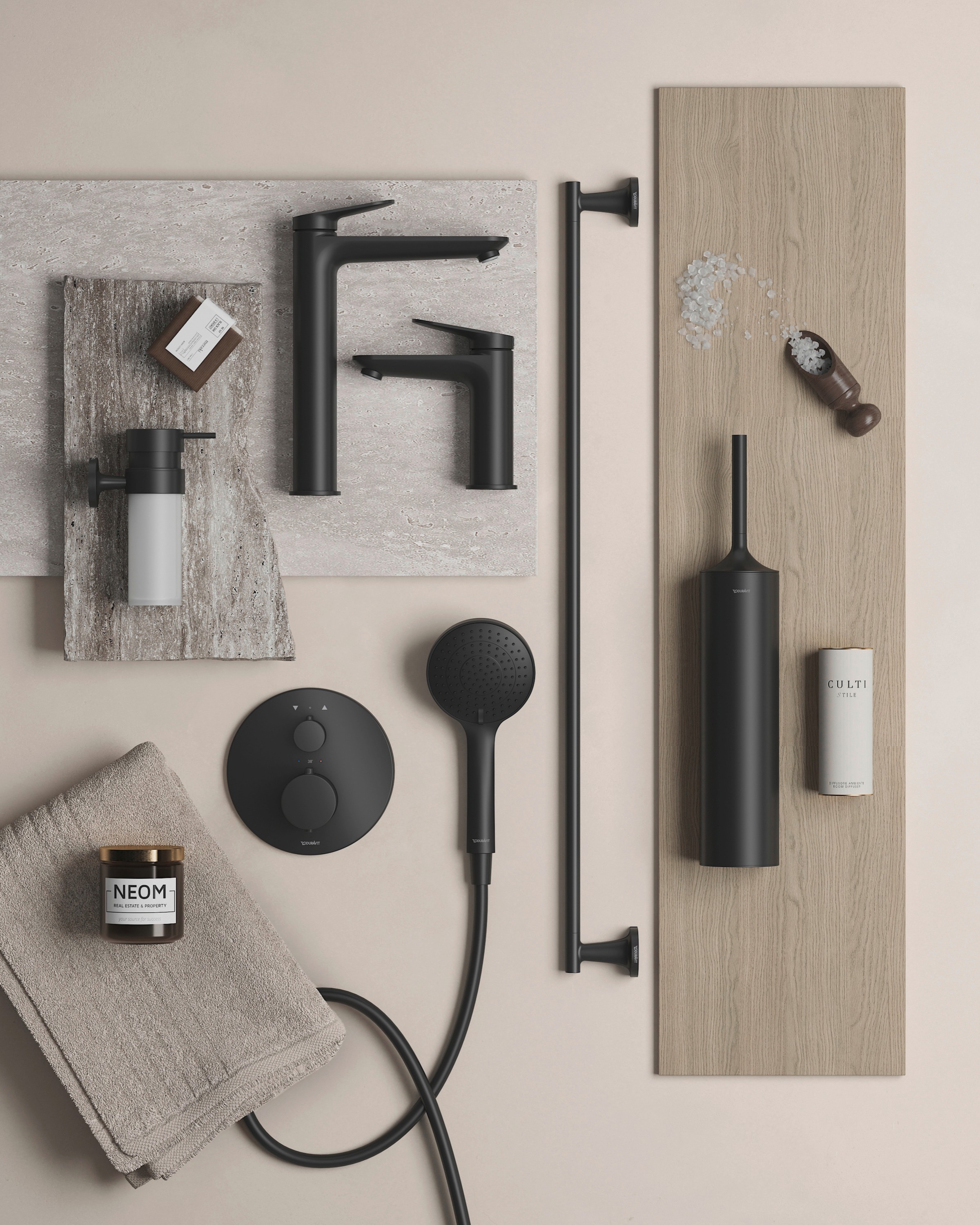 Faucets and accessories in matt black finish by Duravit