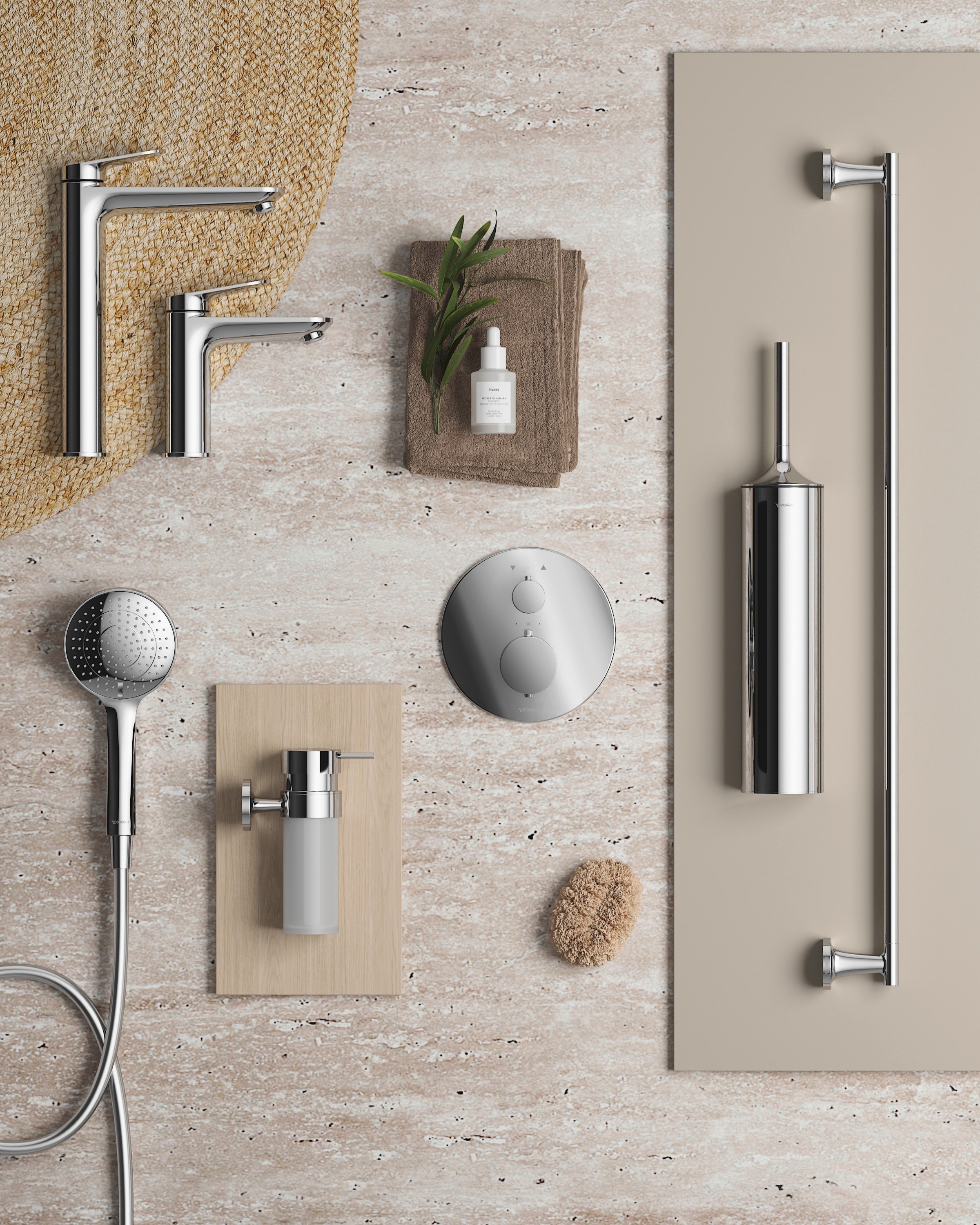 Faucets and accessories in chrome finish from Duravit