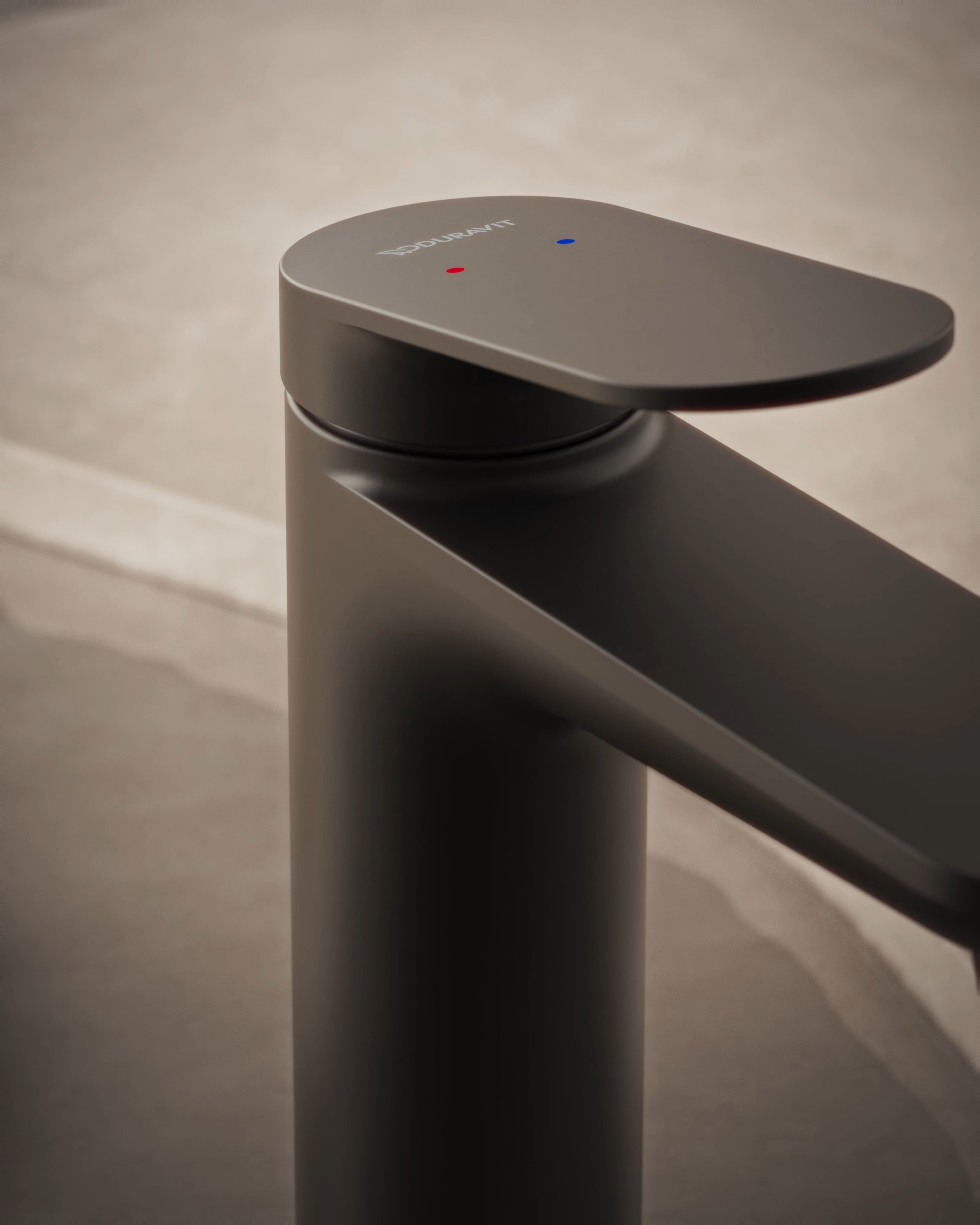 Detailed view of faucet in matte black finish by Duravit
