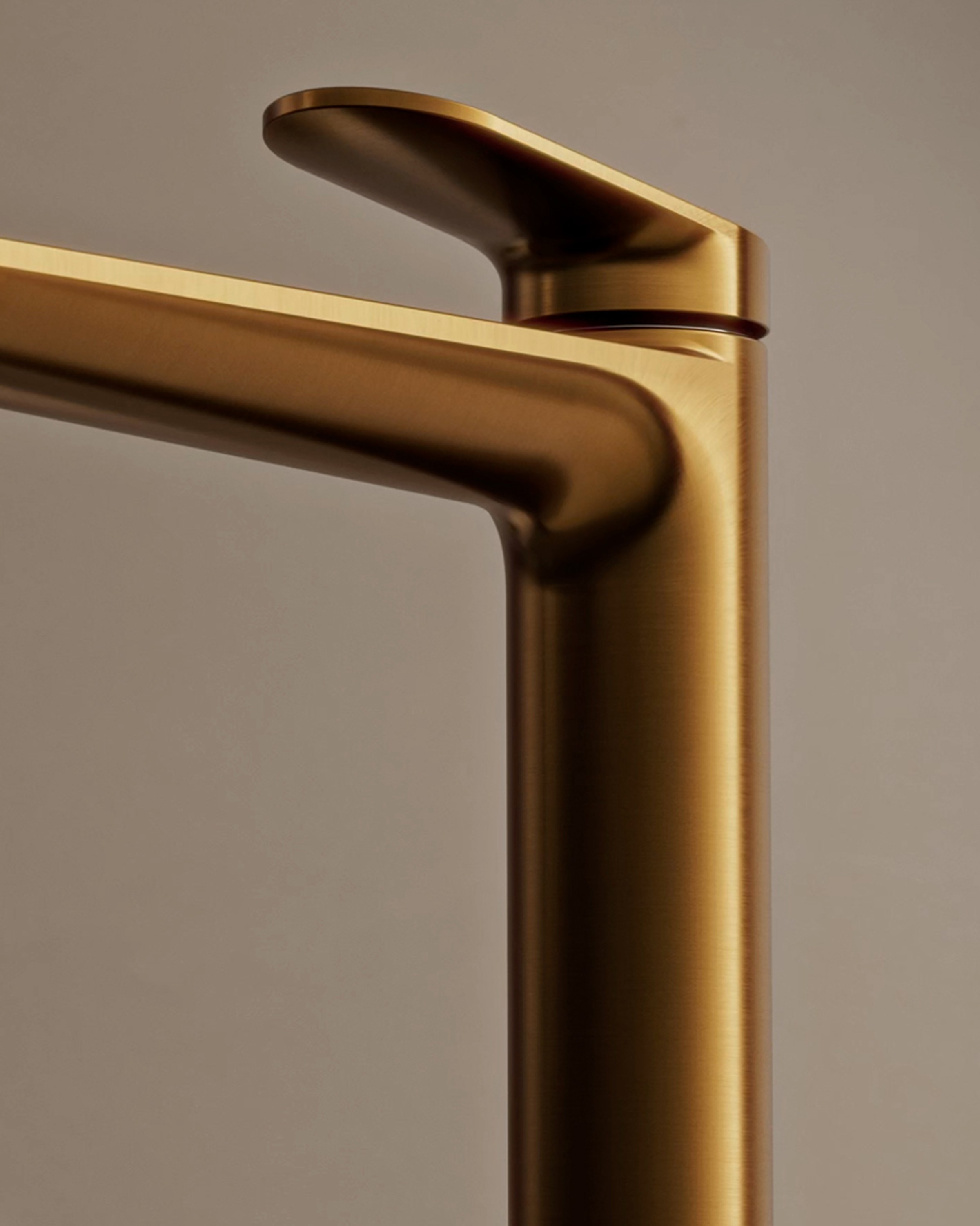 Detailed view of faucet in brushed bronze finish by Duravit