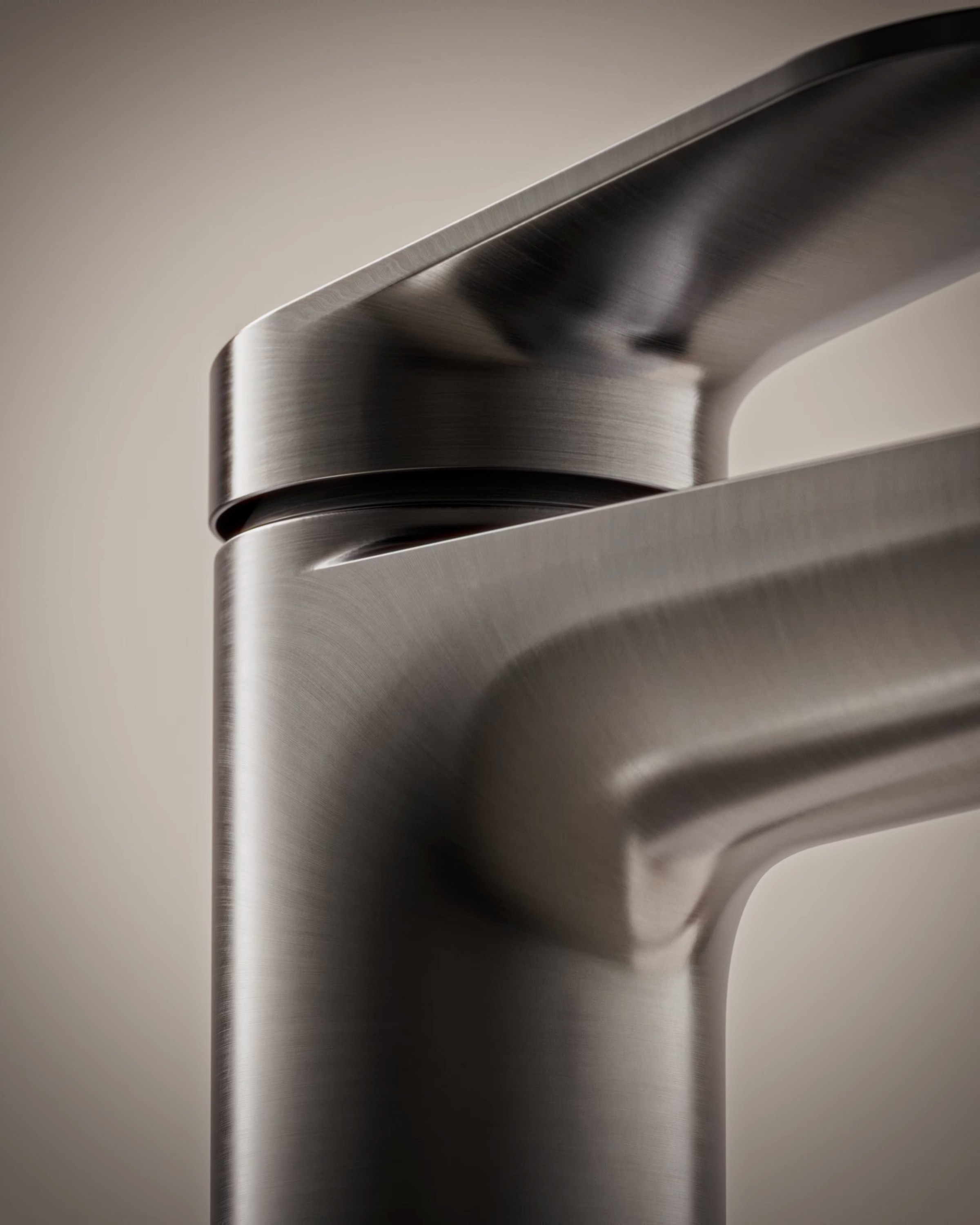 Detailed view of faucet in brushed stainless steel finish by Duravit