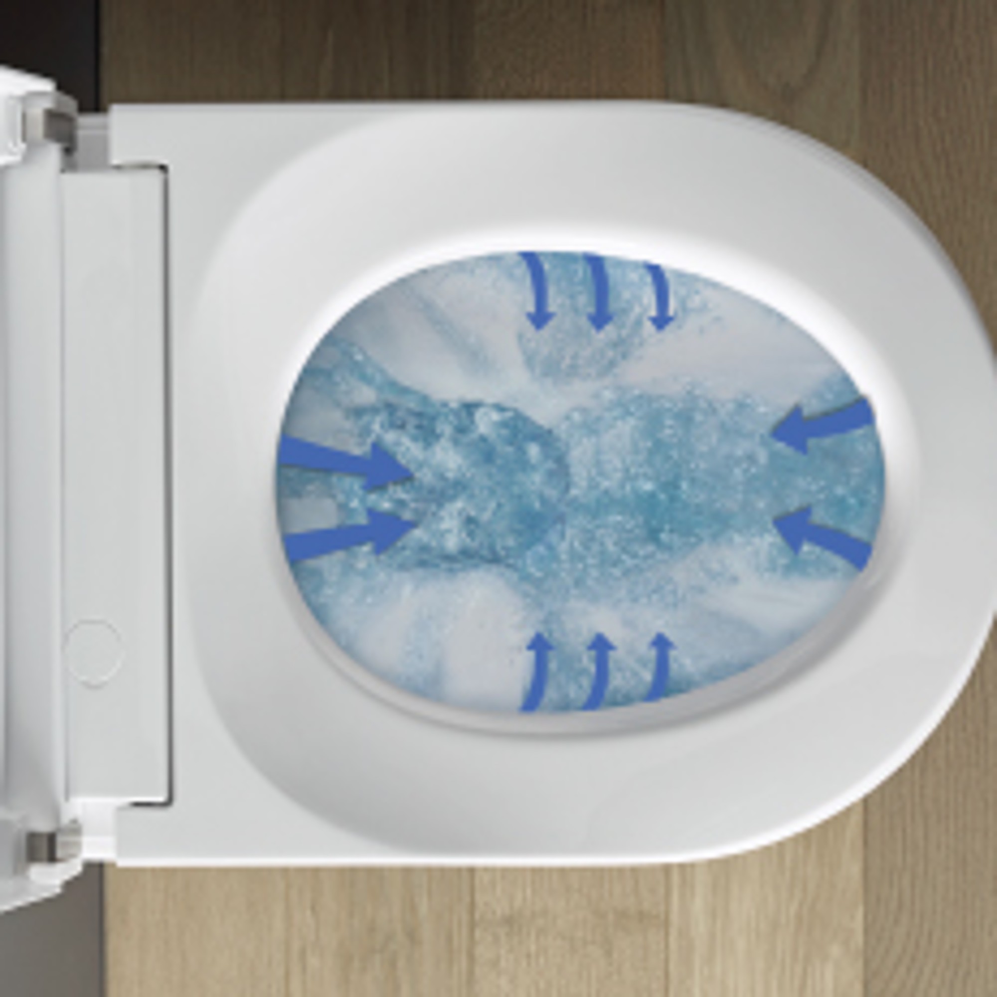 Illustration of water flow in a rimless Duravit toilet
