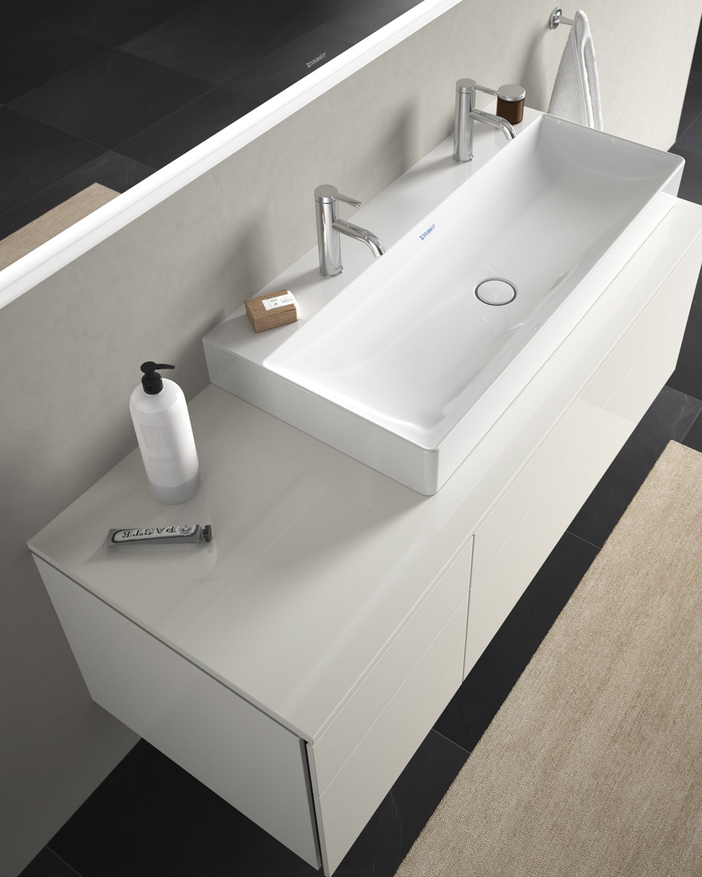 Countertop sink from the Duravit DuraSquare series on console