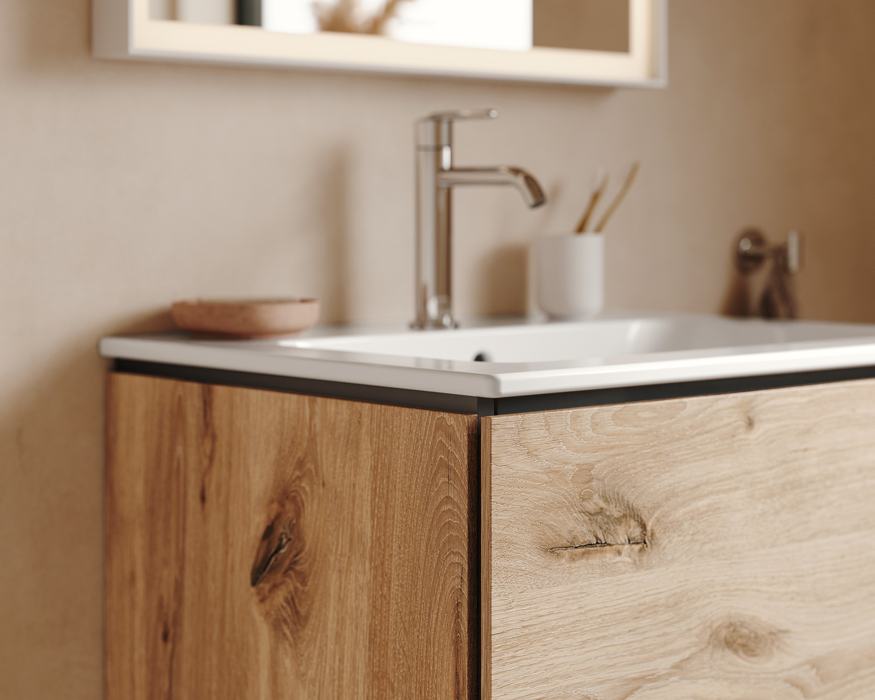 L-Cube Waschtisch in Holzoptik im Detail