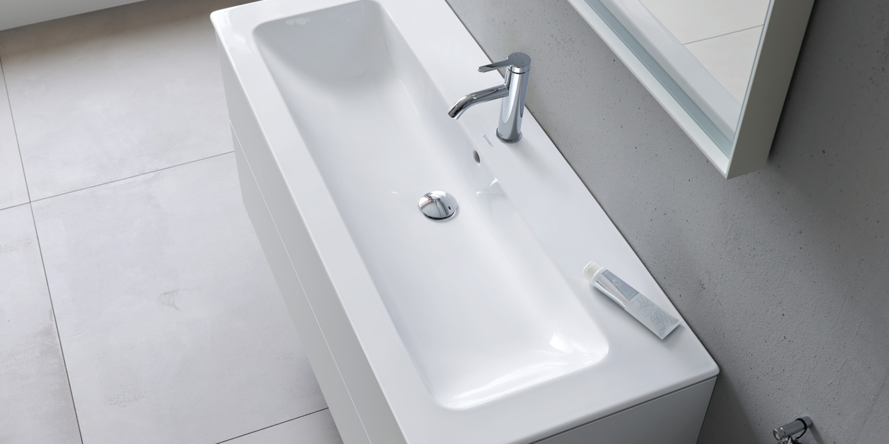 Minimalist sink area from the Duravit ME by Starck series