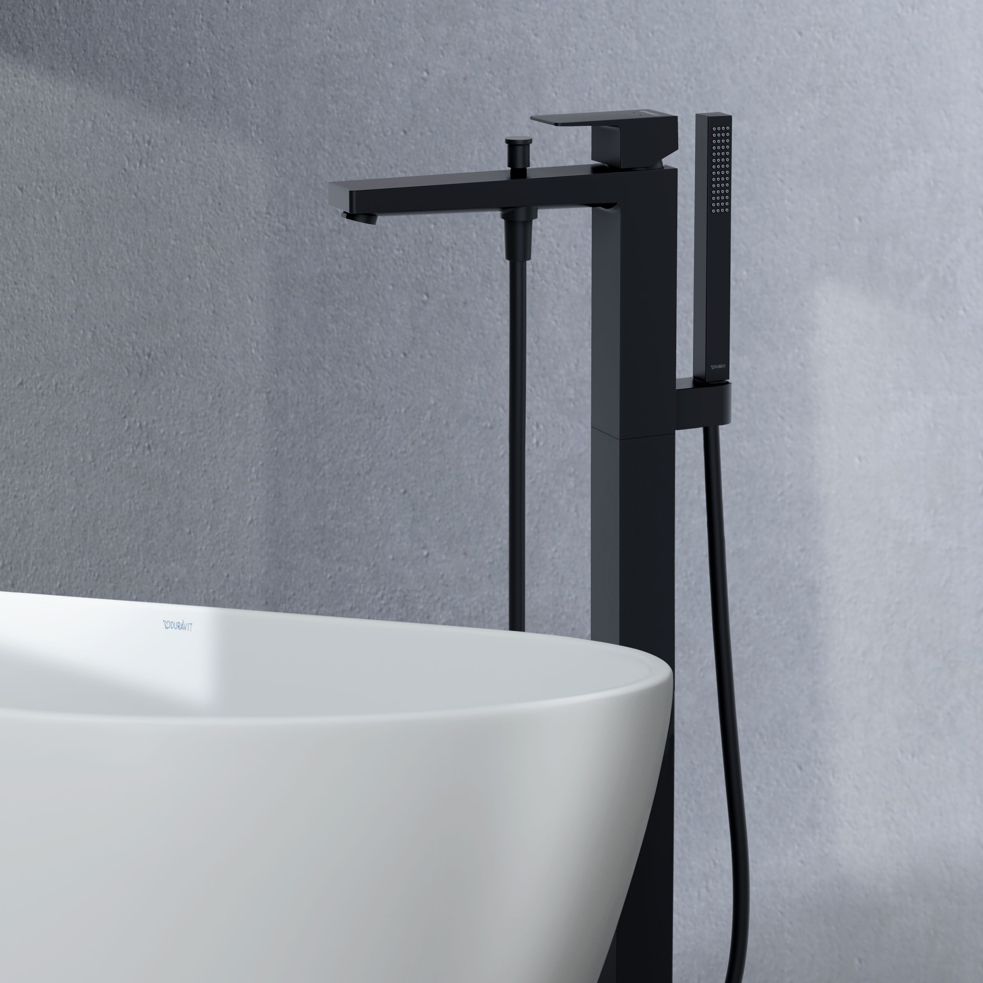 Bathtub faucets with overhead shower by Duravit in chrome