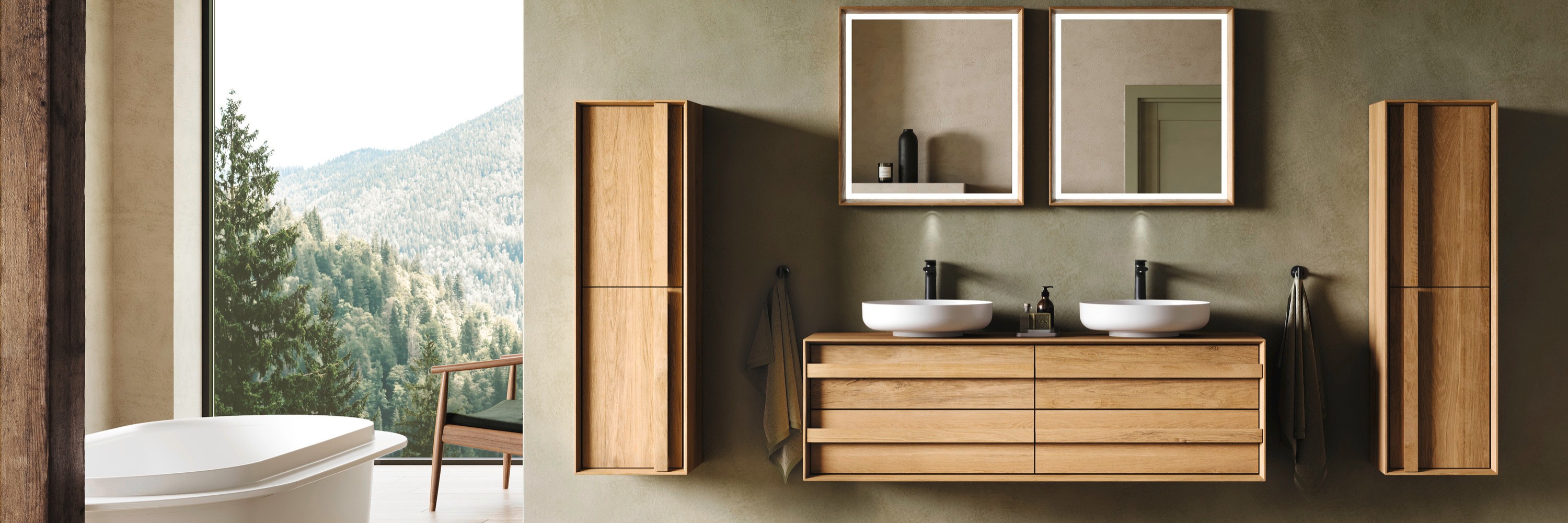 Badezimmer mit Waschplatz und freistehender Badewanne der Serie Duravit Cape Cod