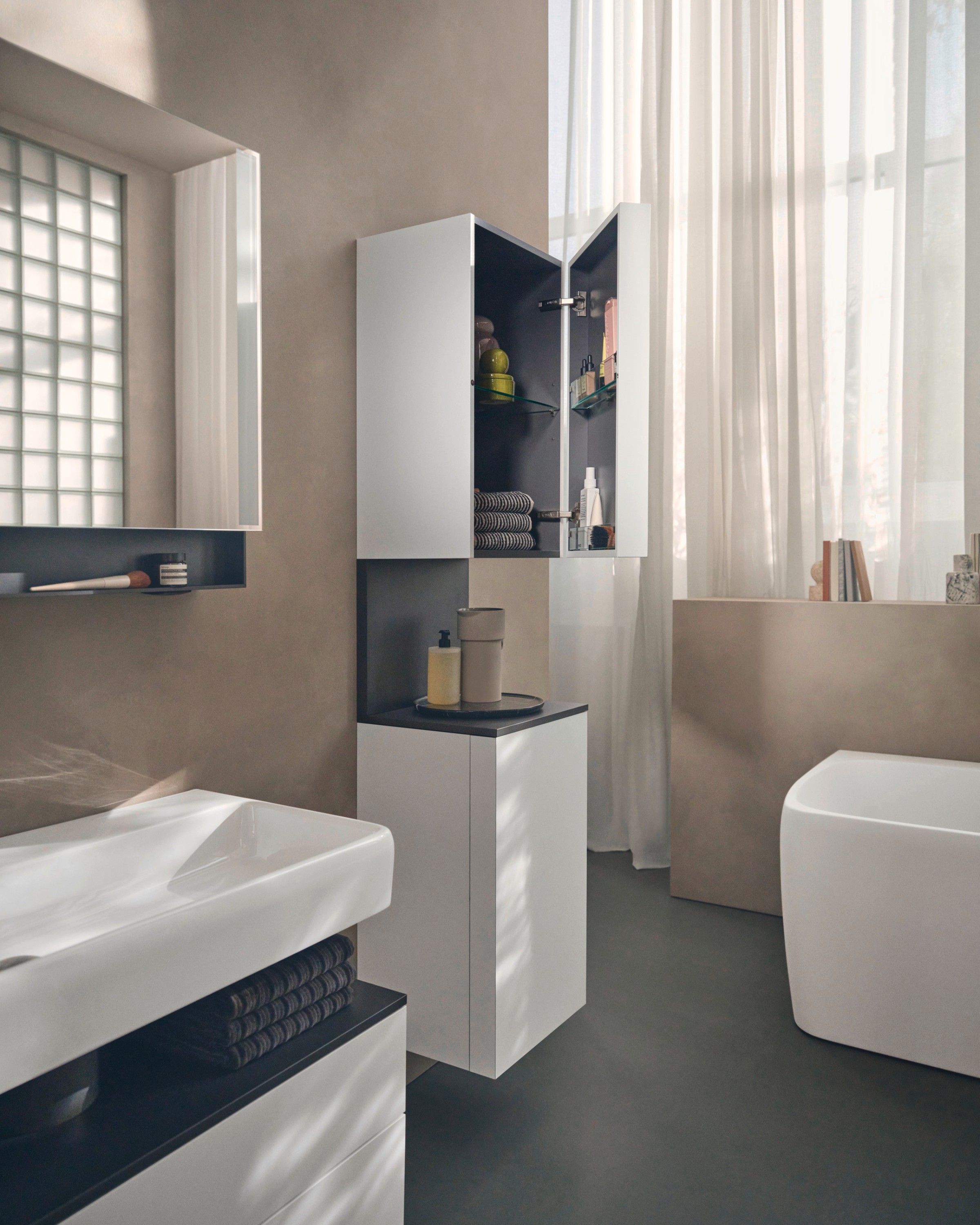Collection One bathroom furniture with open shelves and optional lighting