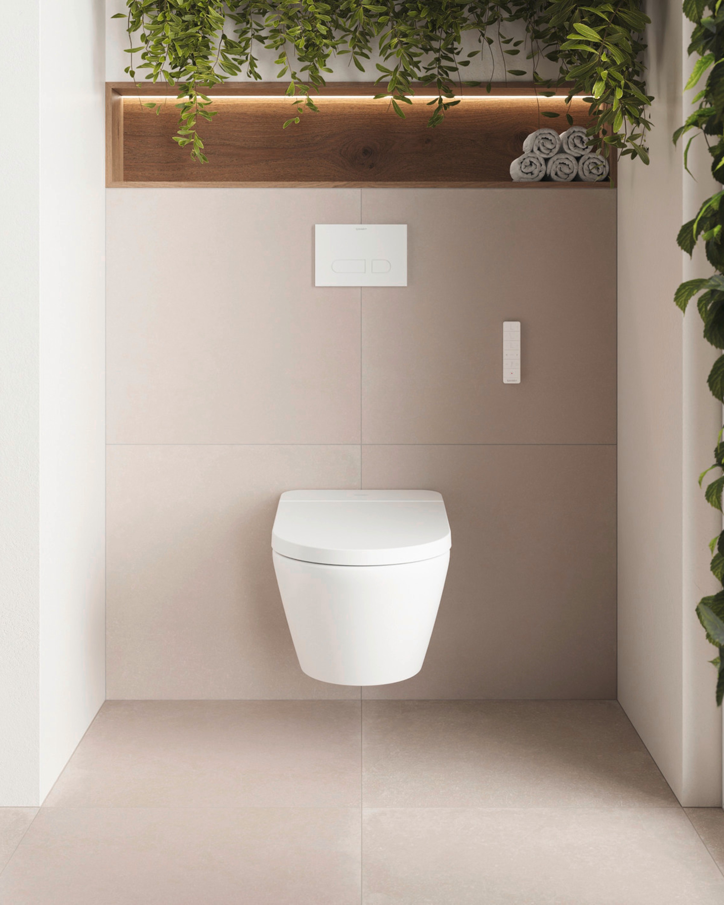 Wandhängendes Dusch-WC der Serie SensoWash D-Neo in frontaler Ansicht