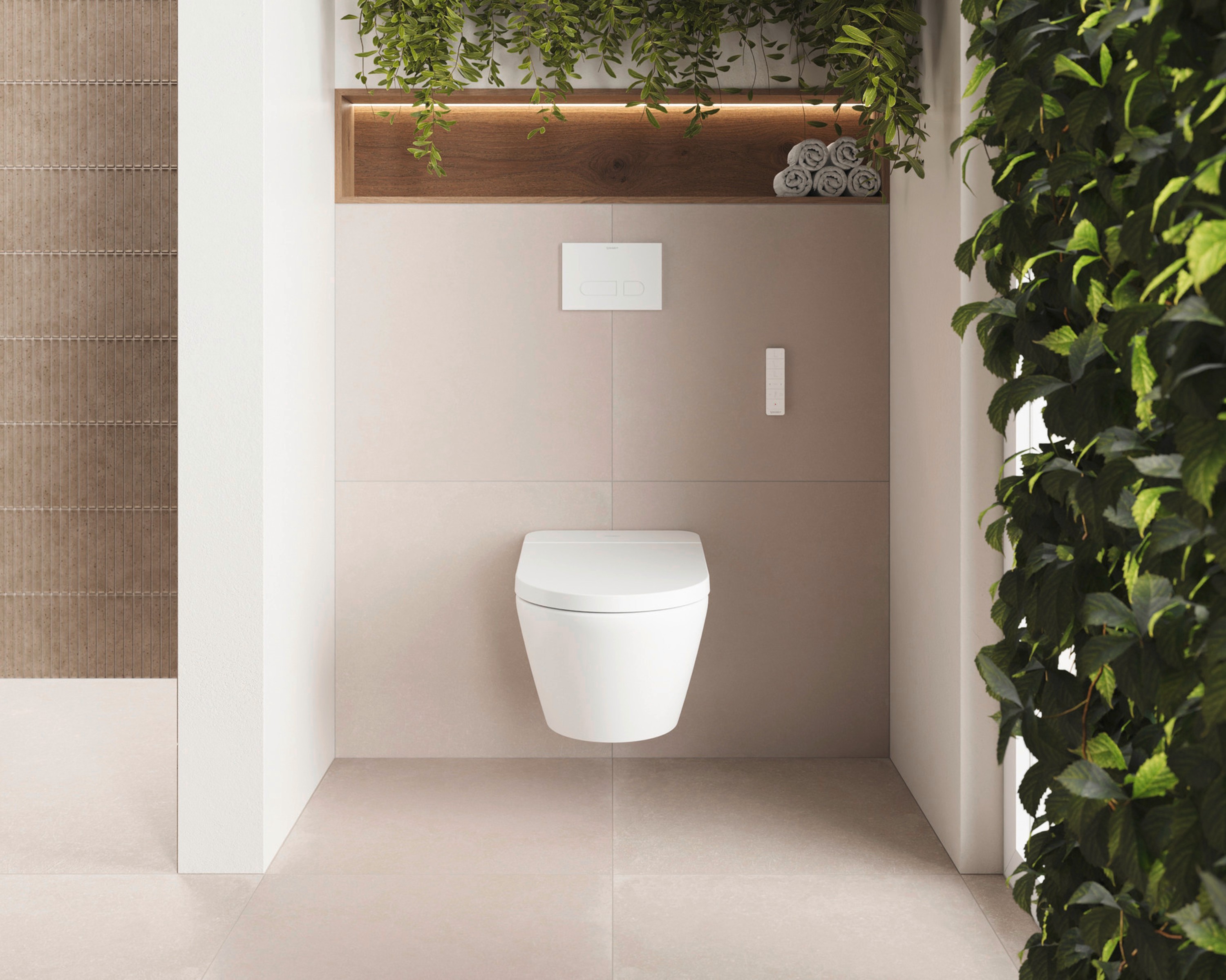 Wandhängendes Dusch-WC der Serie SensoWash D-Neo in einer Frontansicht