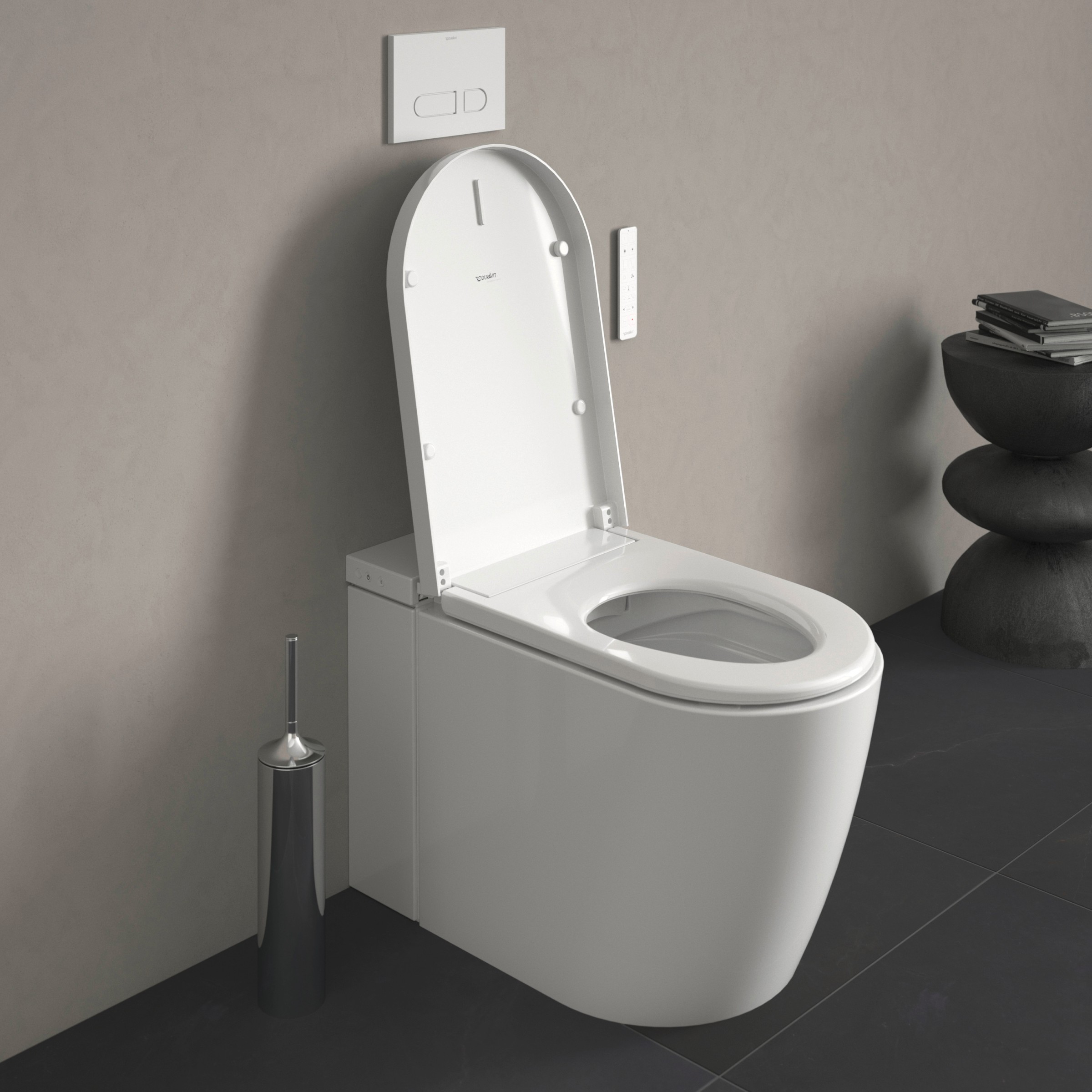 SensoWash® i floor-standing shower toilet with opened lid