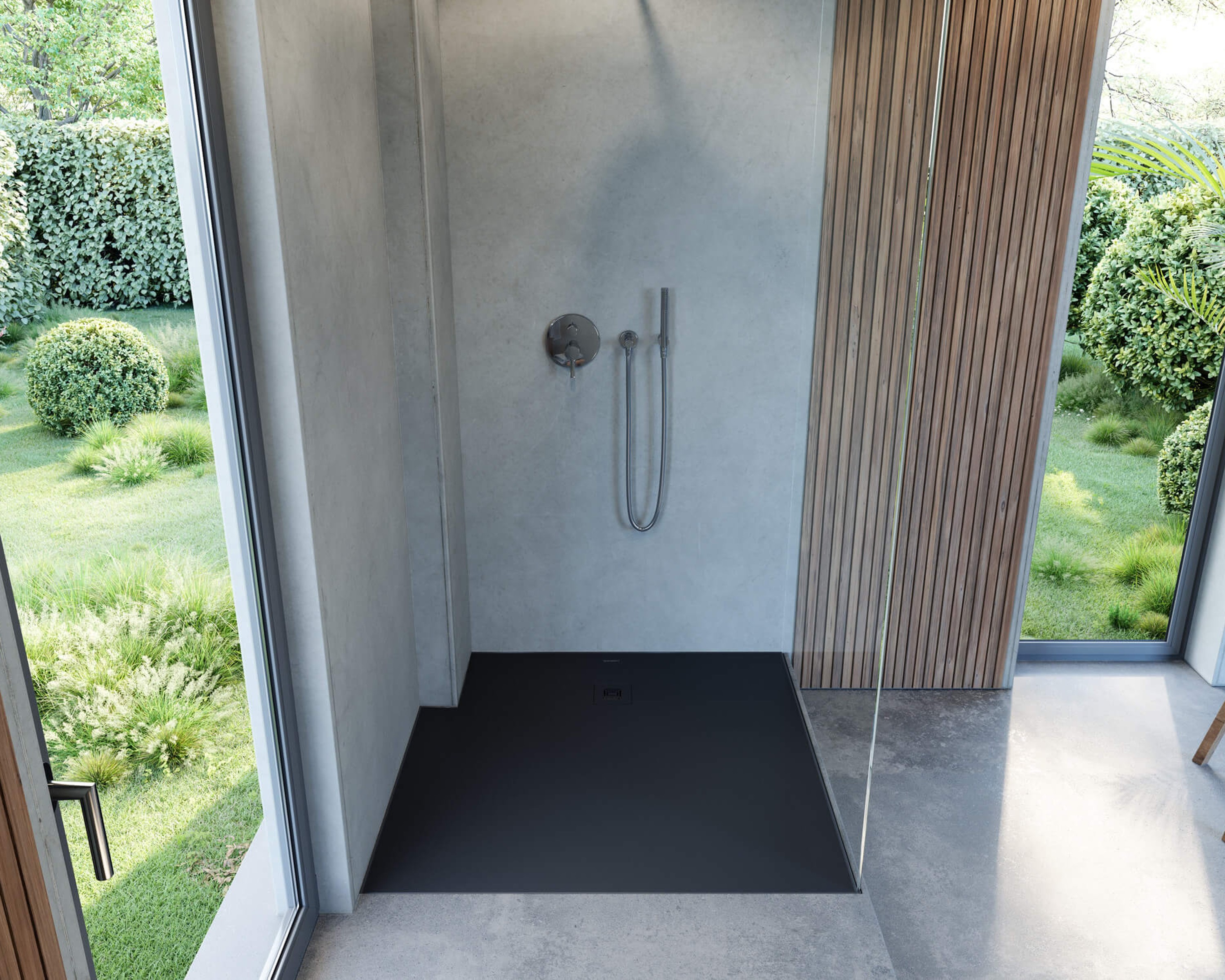 Dusche mit Duschwanne der Serie Duravit Sustano