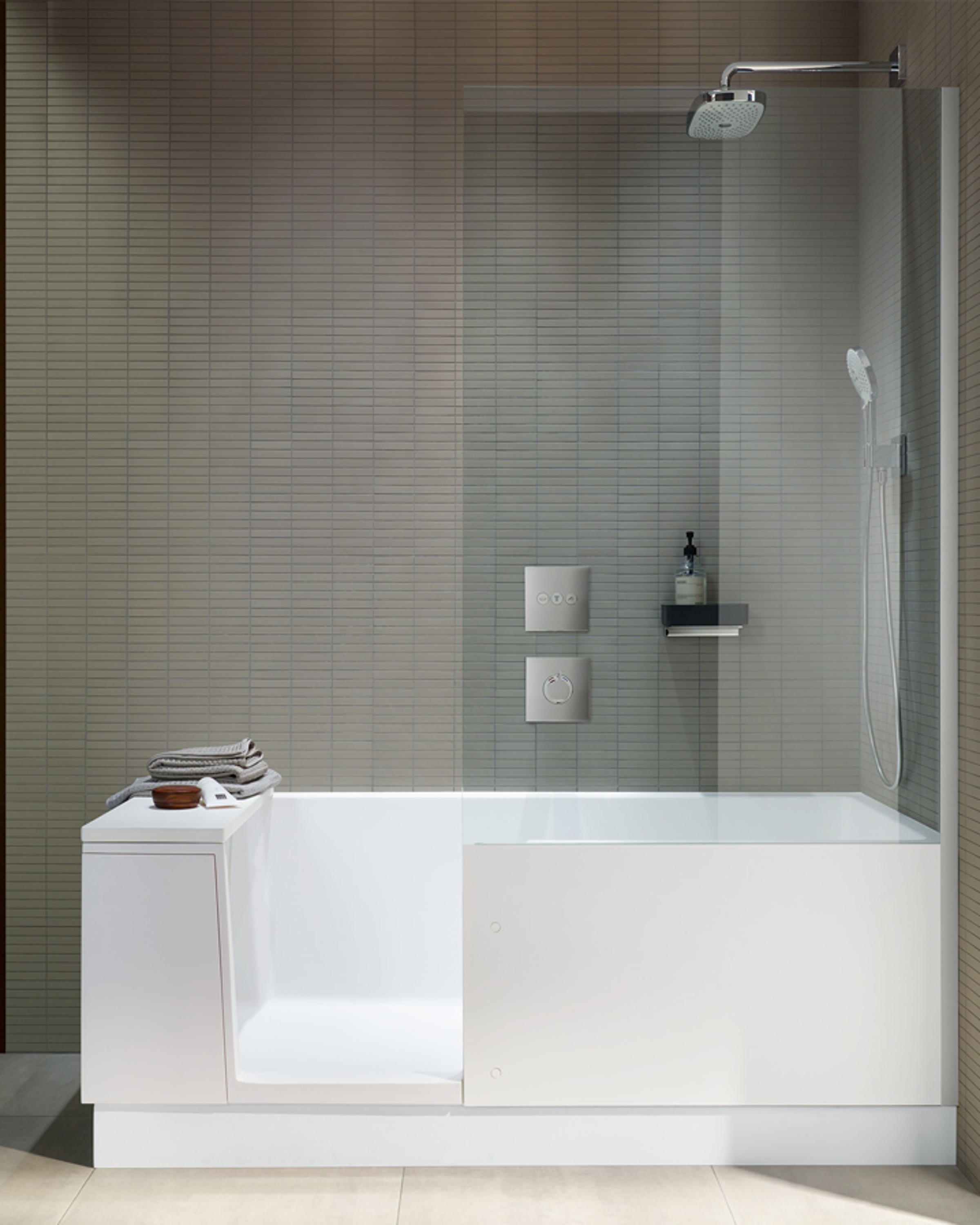 Bathtub with door and shower