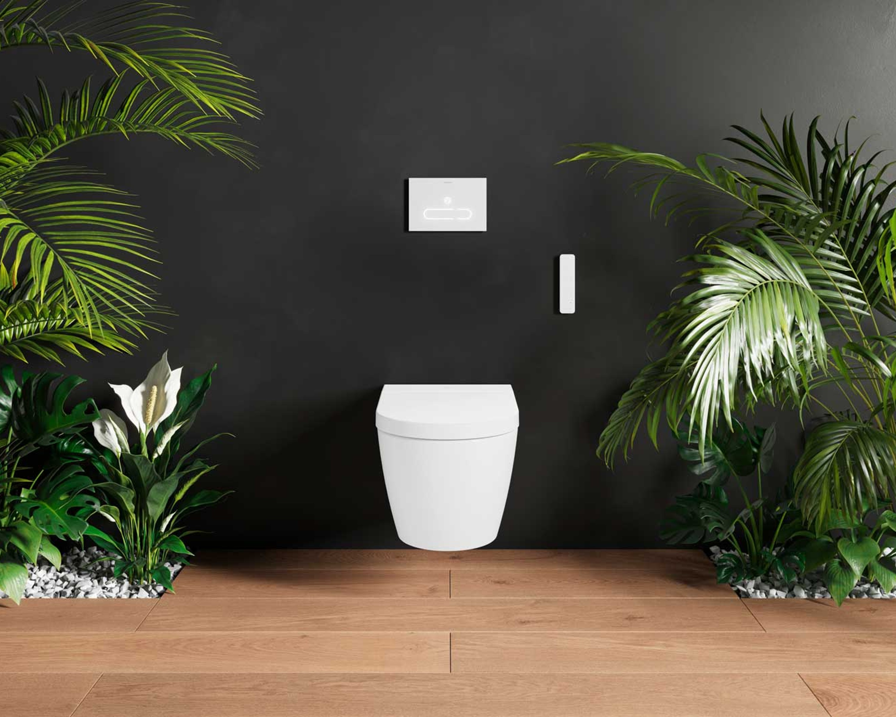 Wandhängendes Dusch-WC der Serie SensoWash Starck f in der Frontansicht