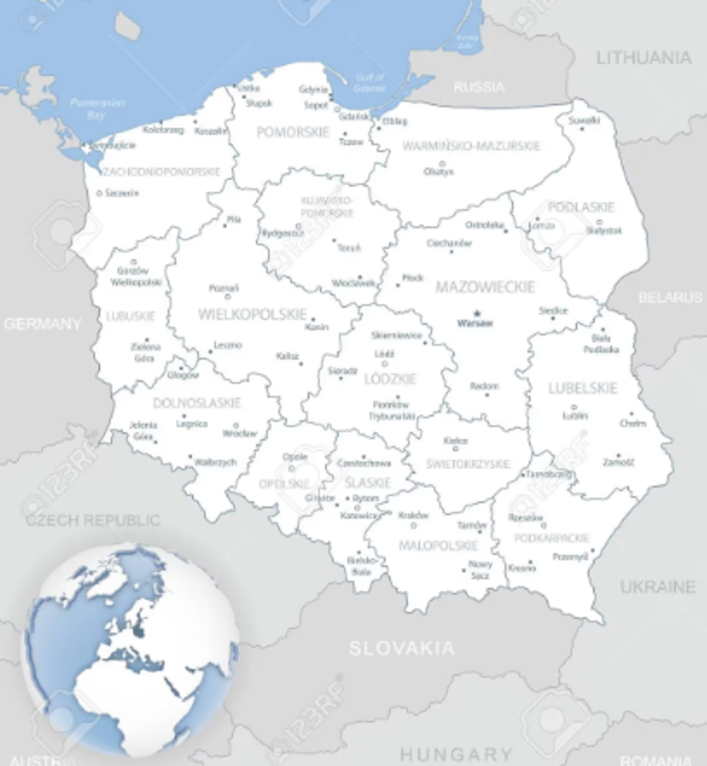Mapa Niemiec przedstawiająca obszary odpowiedzialności