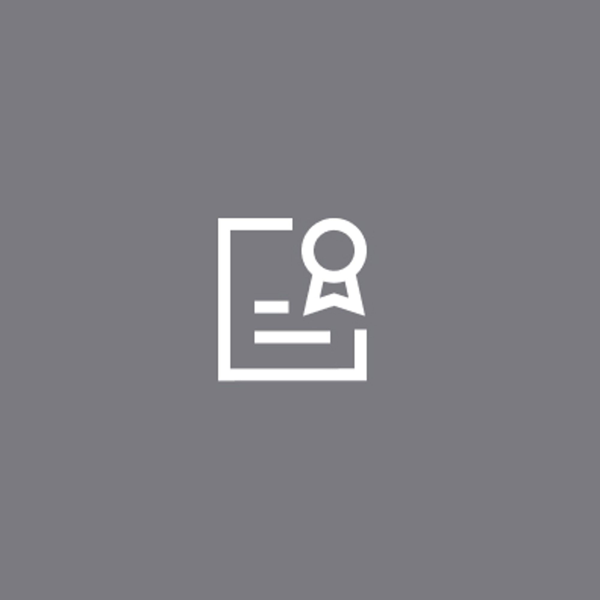 Graue Fläche mit weißem Icon: Duravit Zertifizierungen Nachhaltigkeit