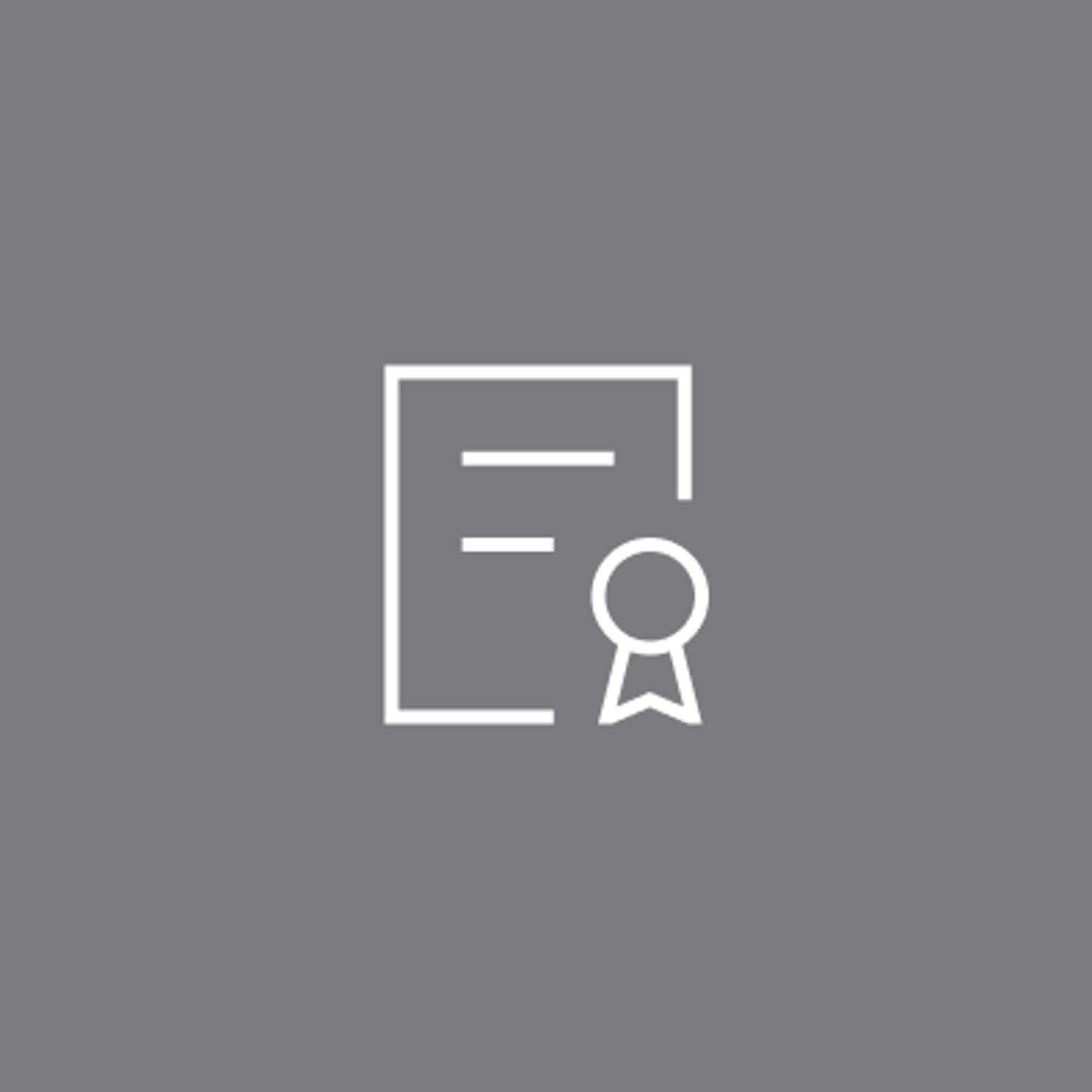 Graue Fläche mit weißem Icon: Duravit Zertifizierungen Nachhaltigkeit