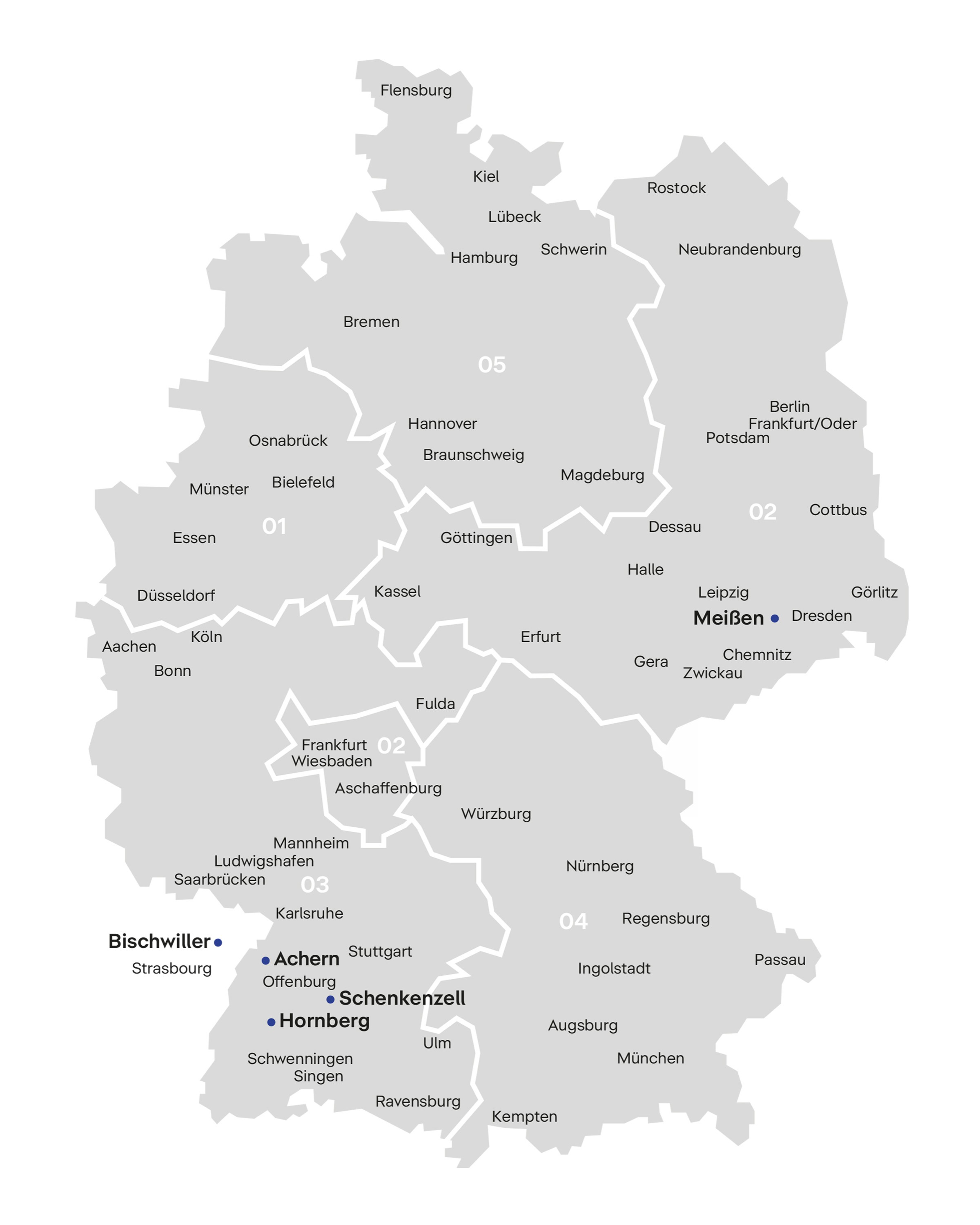Gebietskarte von Deutschland mit Zuständigkeiten