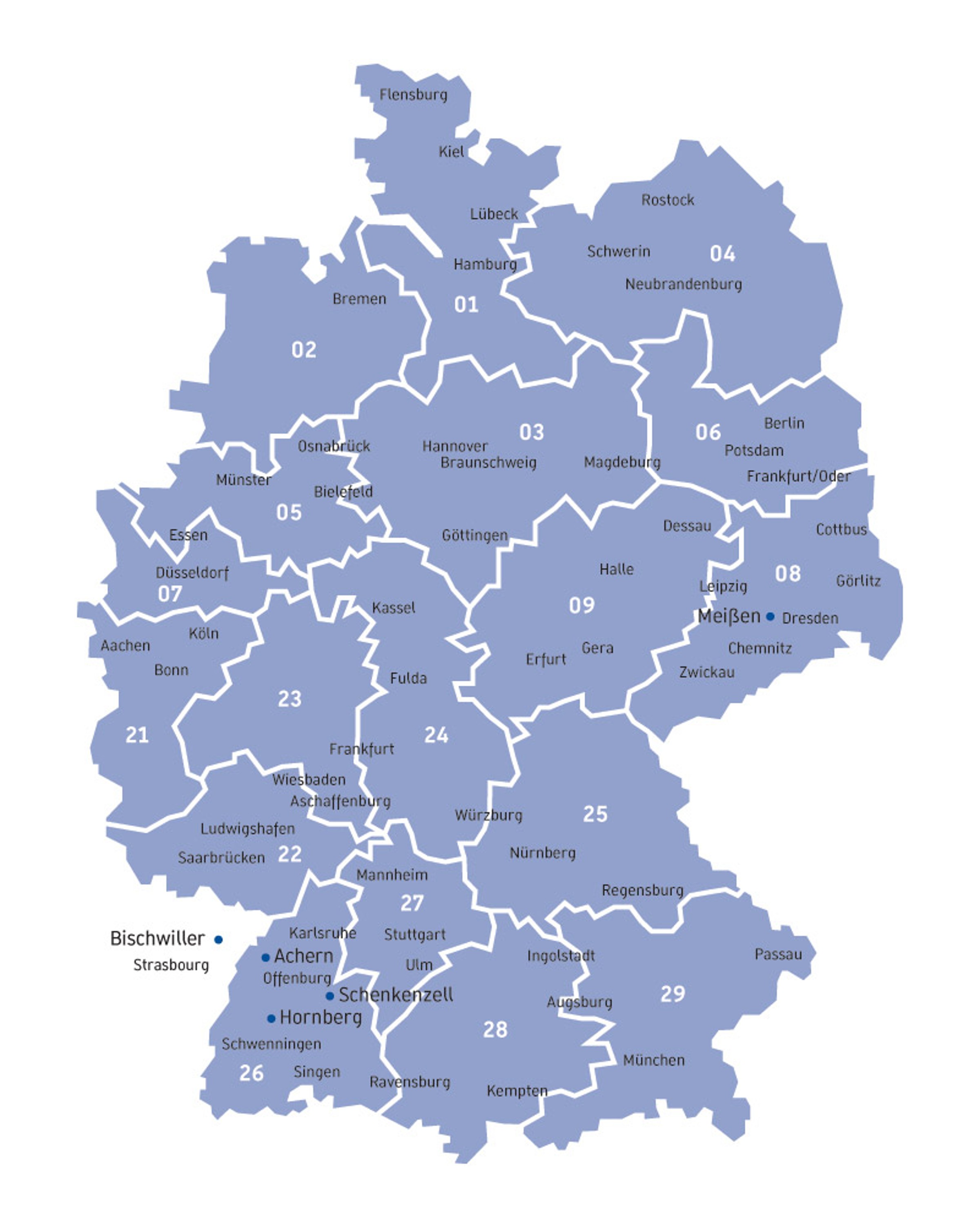 Gebietskarte von Deutschland mit Zuständigkeiten