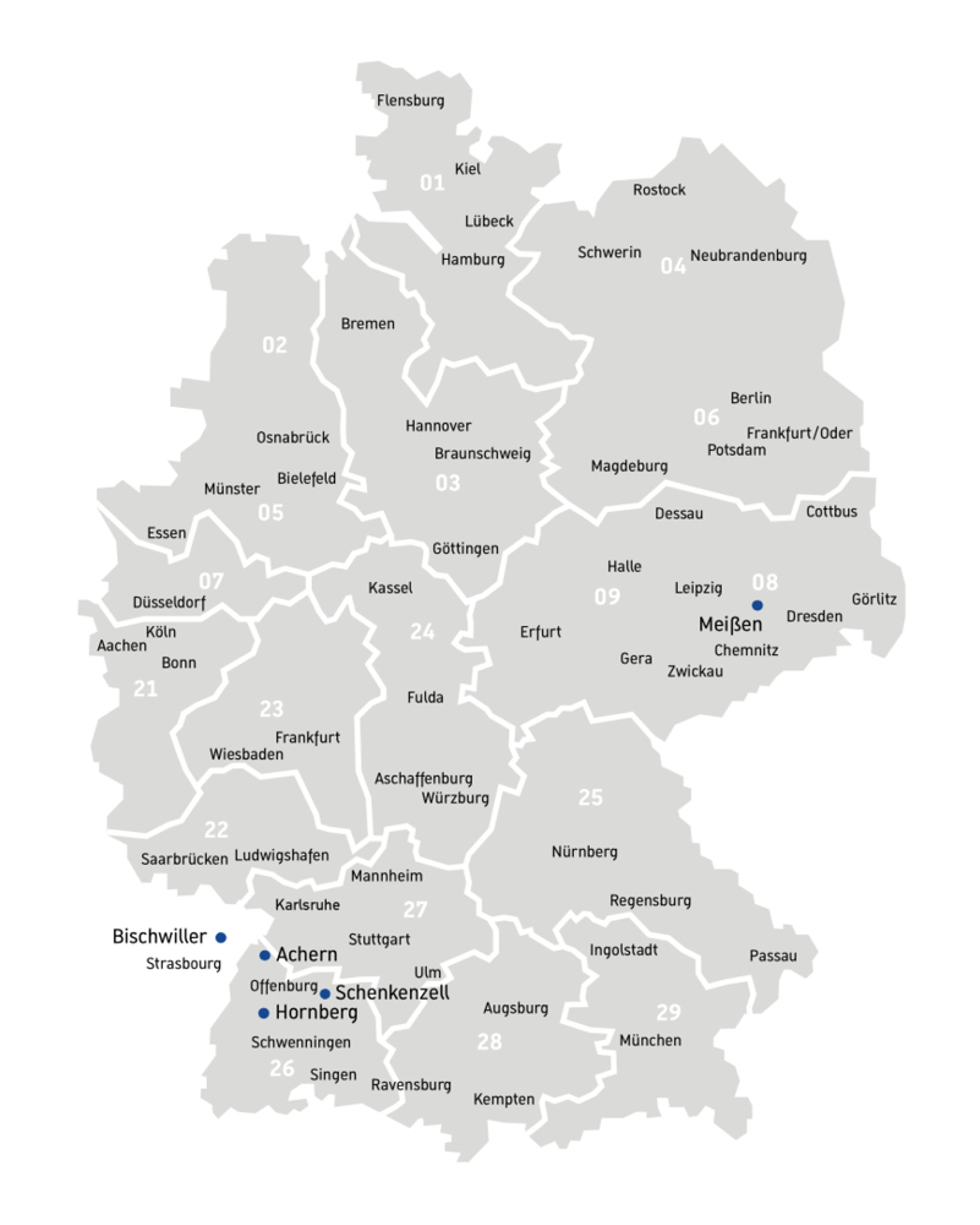 Gebietskarte von Deutschland mit Zuständigkeiten