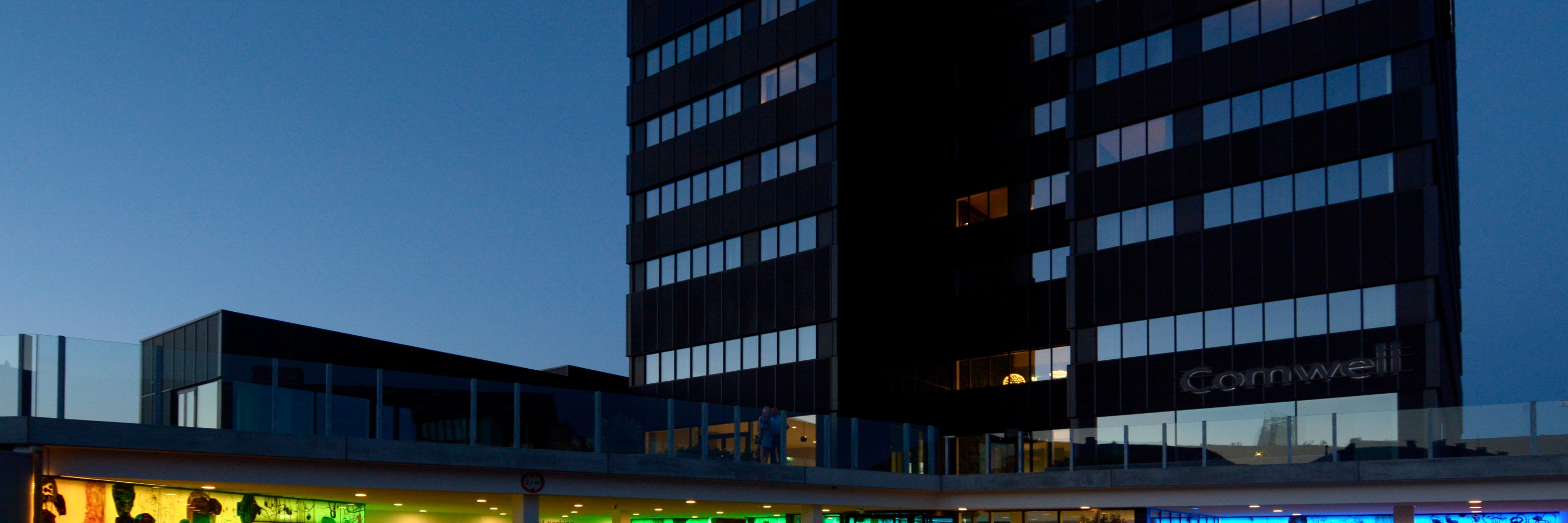 Aarhus City Tower, exterior view at dusk