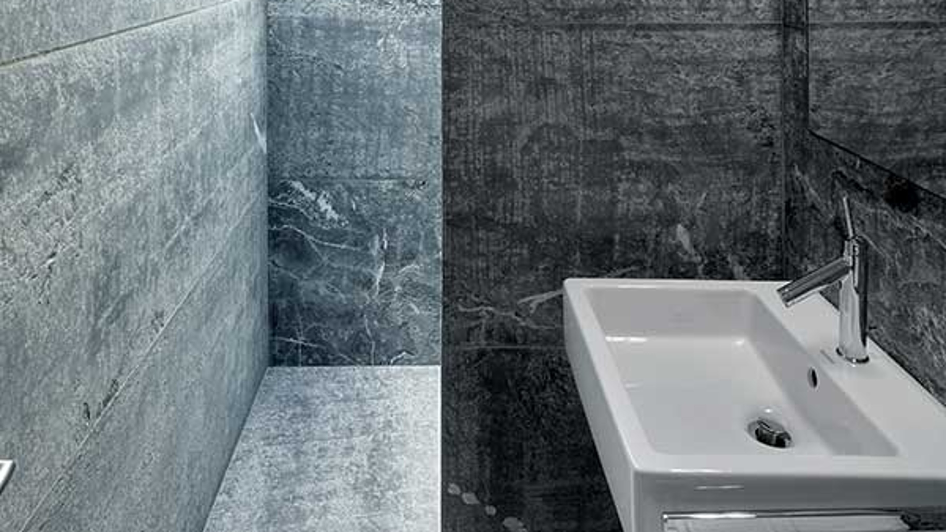 Chalet, bathroom with washbasin on the right