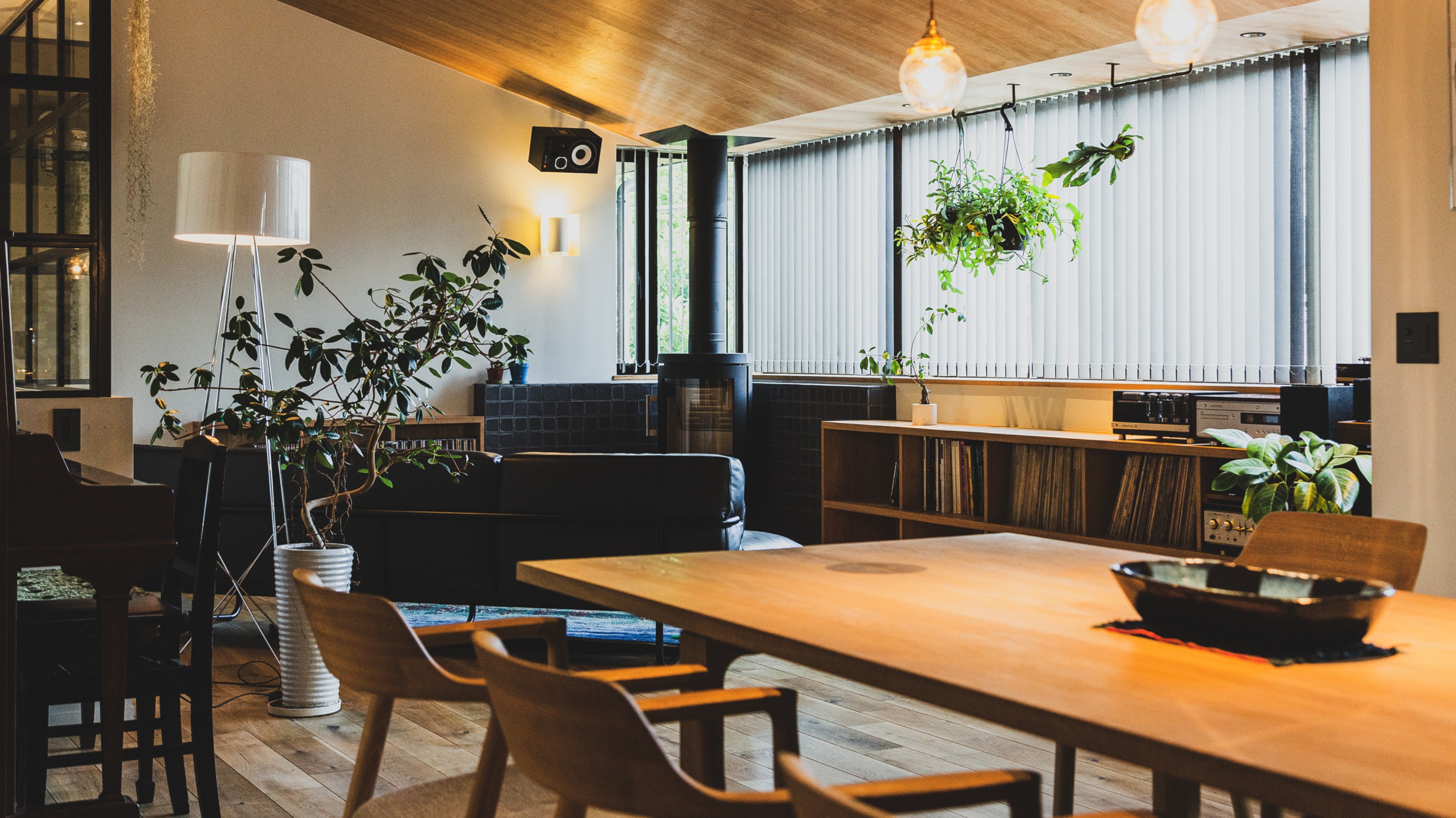 House of Reminiscence, dining area in the foreground, living area in the background
