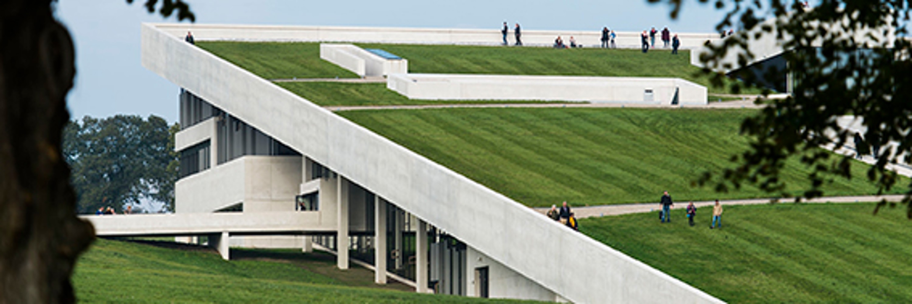 Moesgaard Museum, exterior view of the sloping green roof