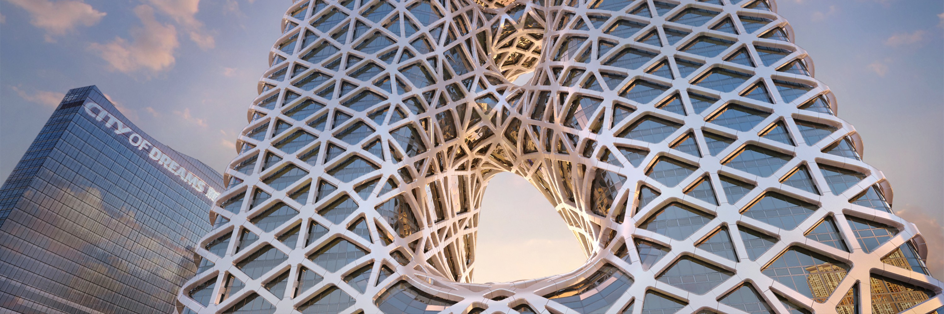 Morpheus Hotel Macau, exterior view of the building from a low angle
