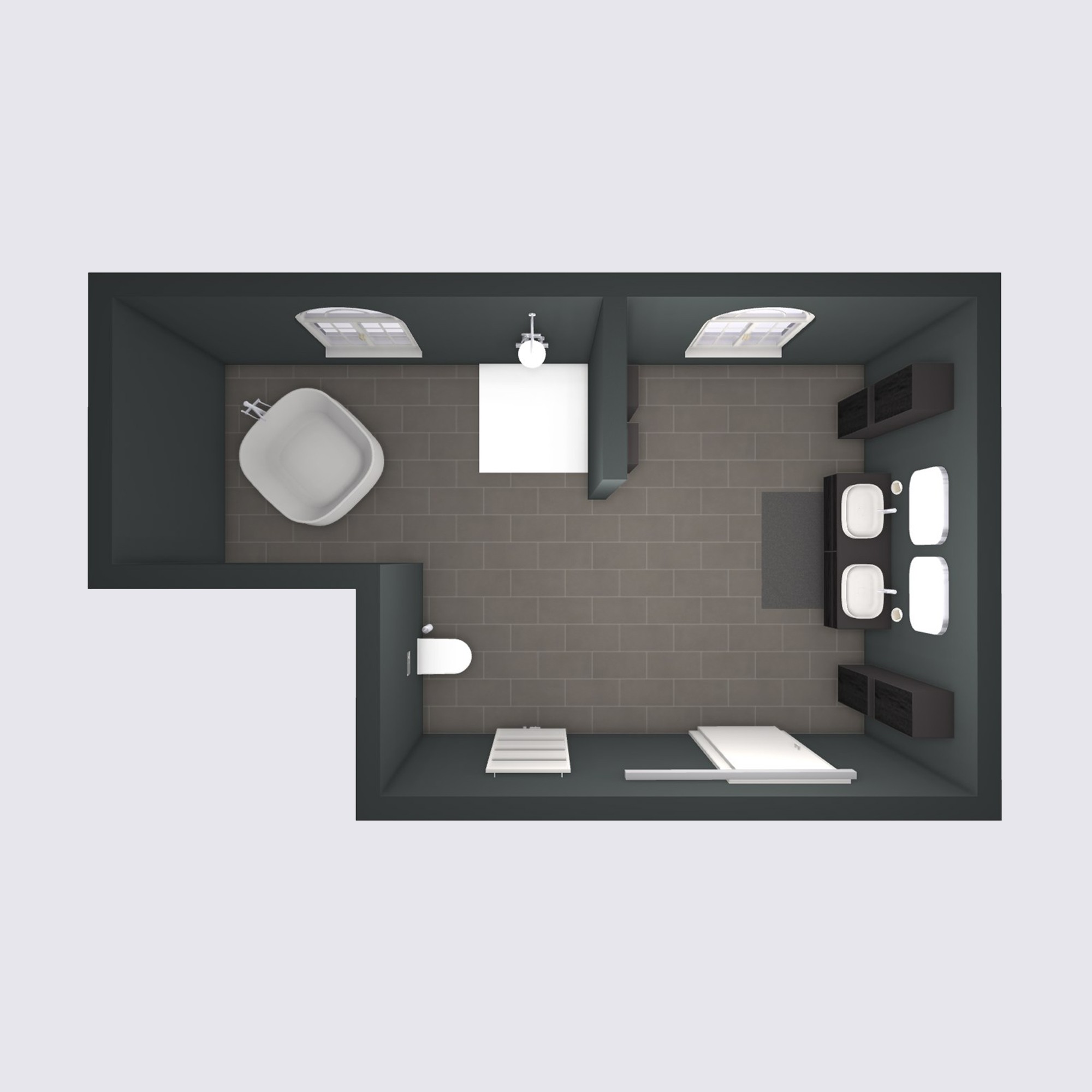 Badplaner Modell für ein großes Bad mit der Serie Zencha.