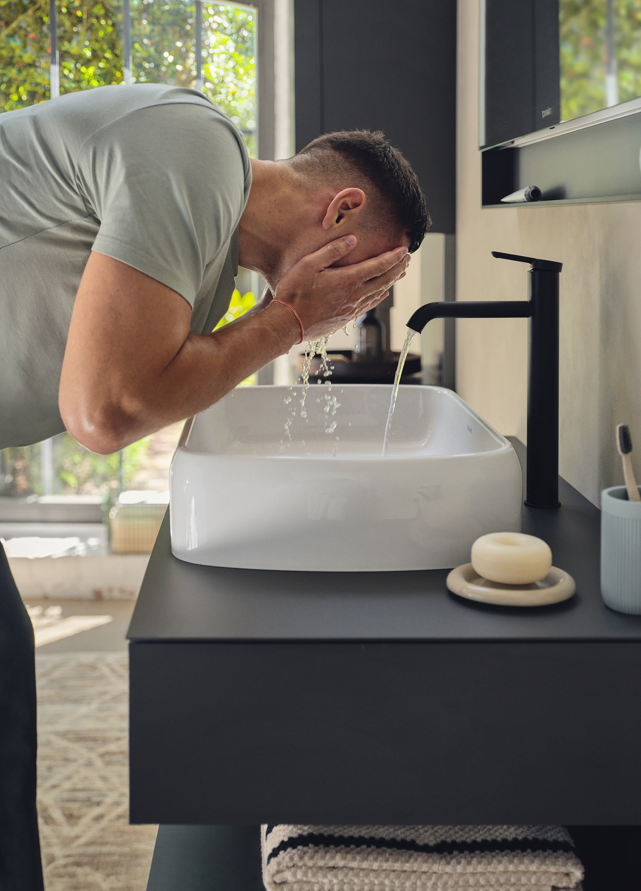 Qatego Aufsatzbecken mit Waschtischunterschrank