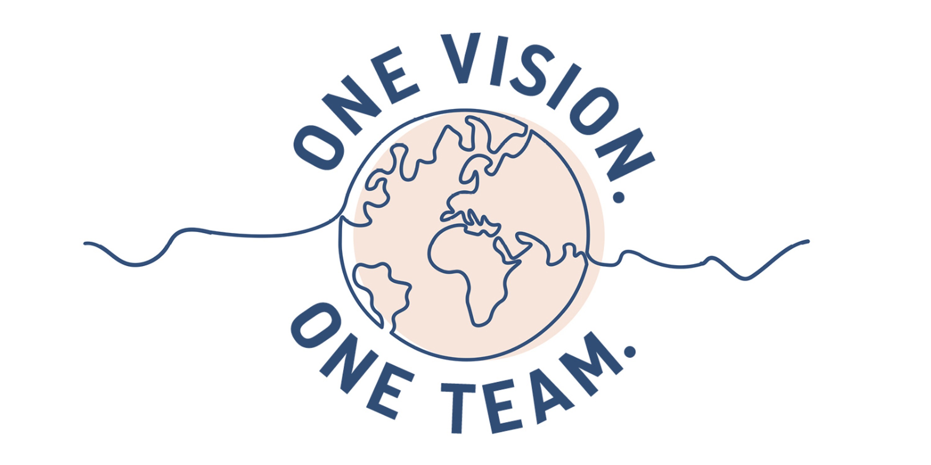 Gezeichnete Weltkugel mit den Worten One Vision. One Team.