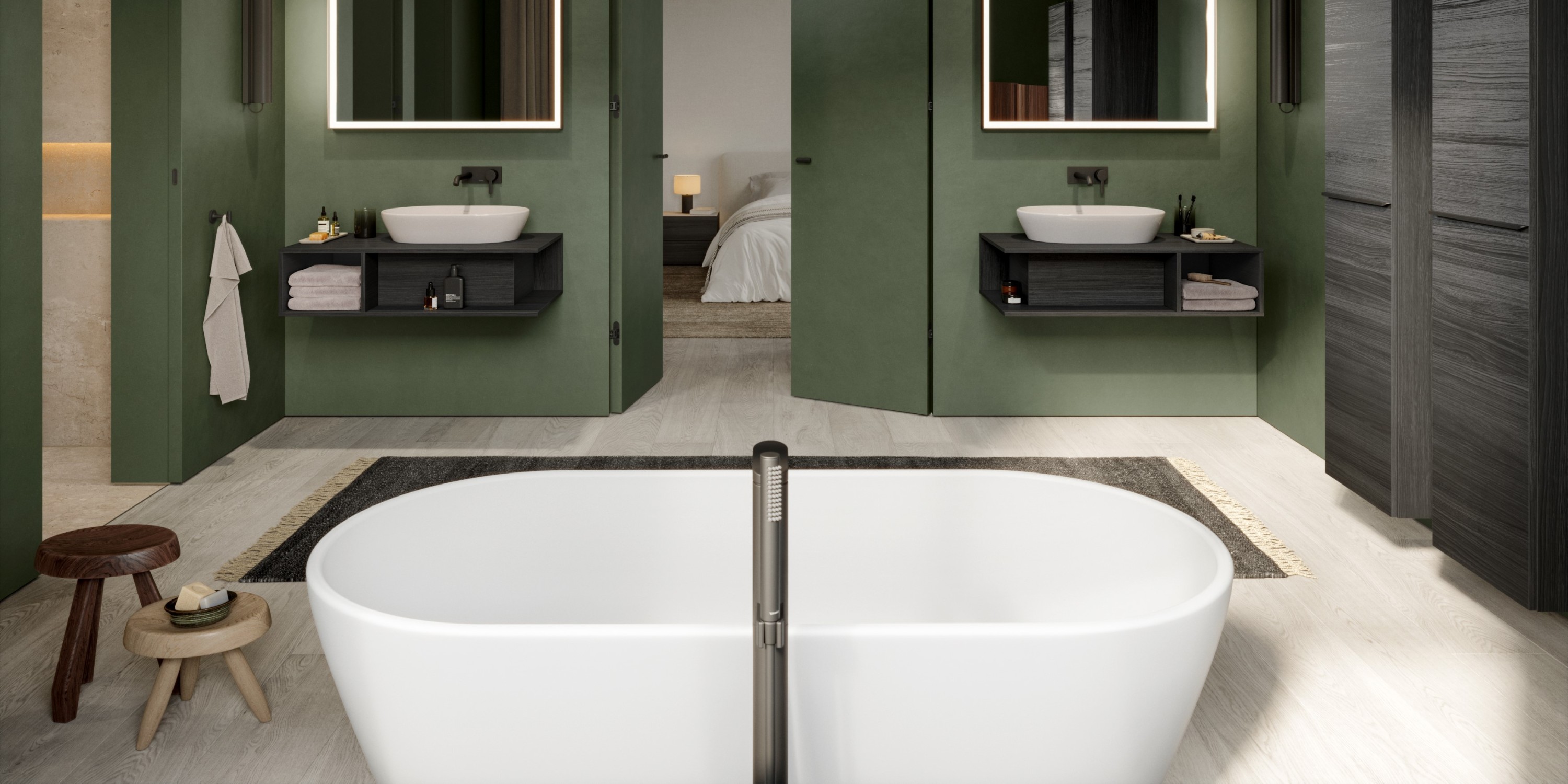 Geräumiges Badezimmer mit Waschplatz und Badewanne aus der Serie D-Neo von Duravit