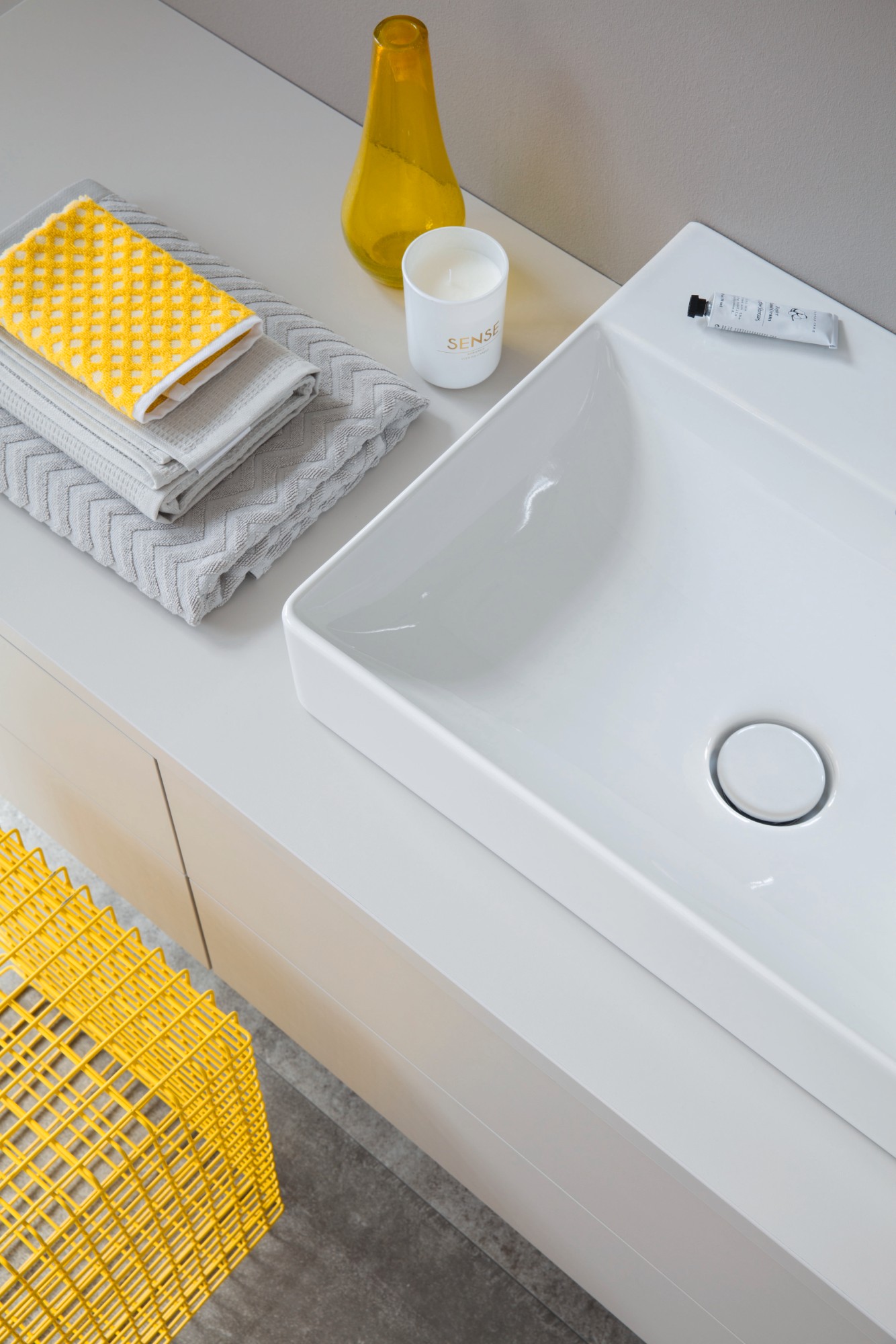 Square countertop sink with additional shelf space