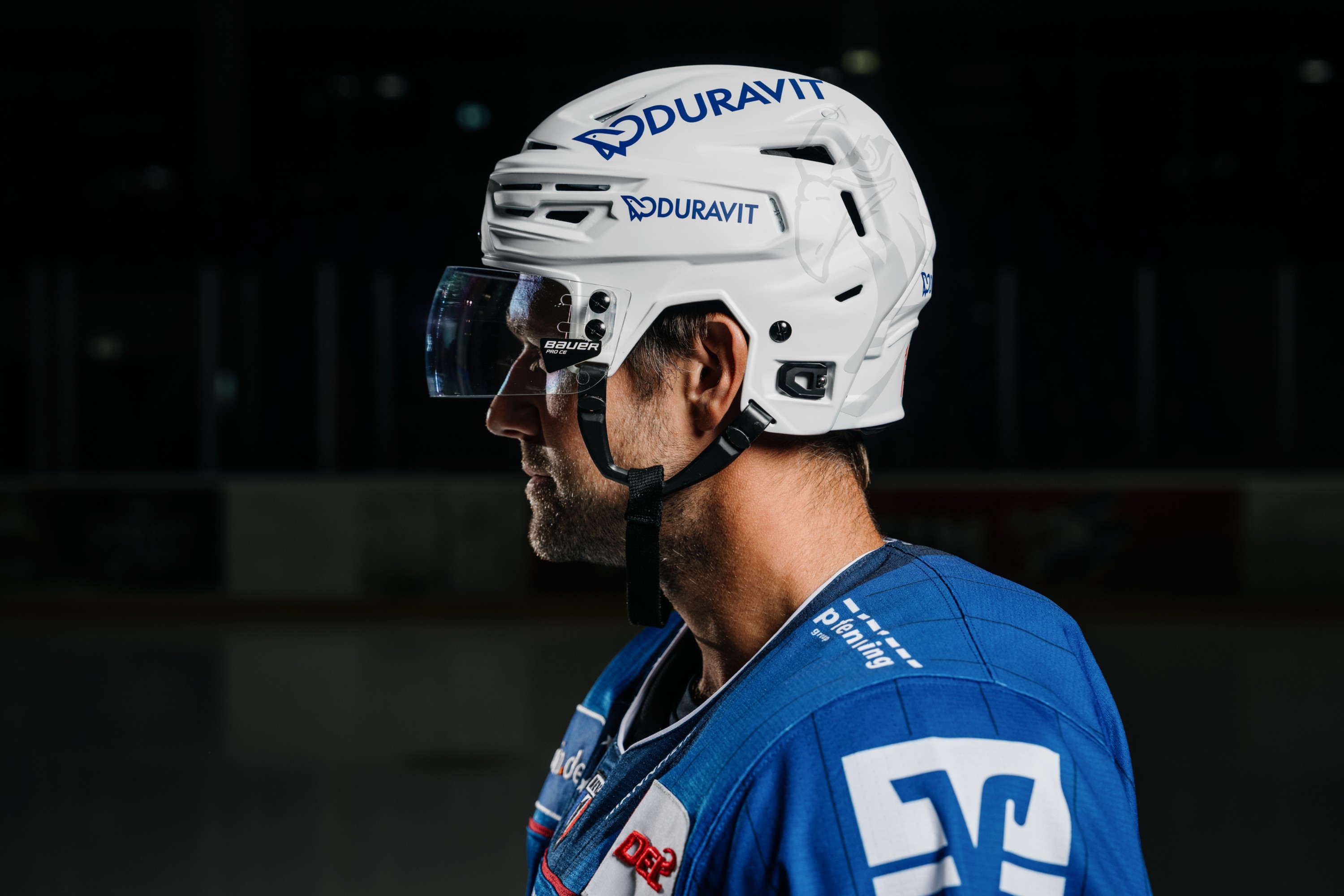 Close-up of a hockey player's helmet