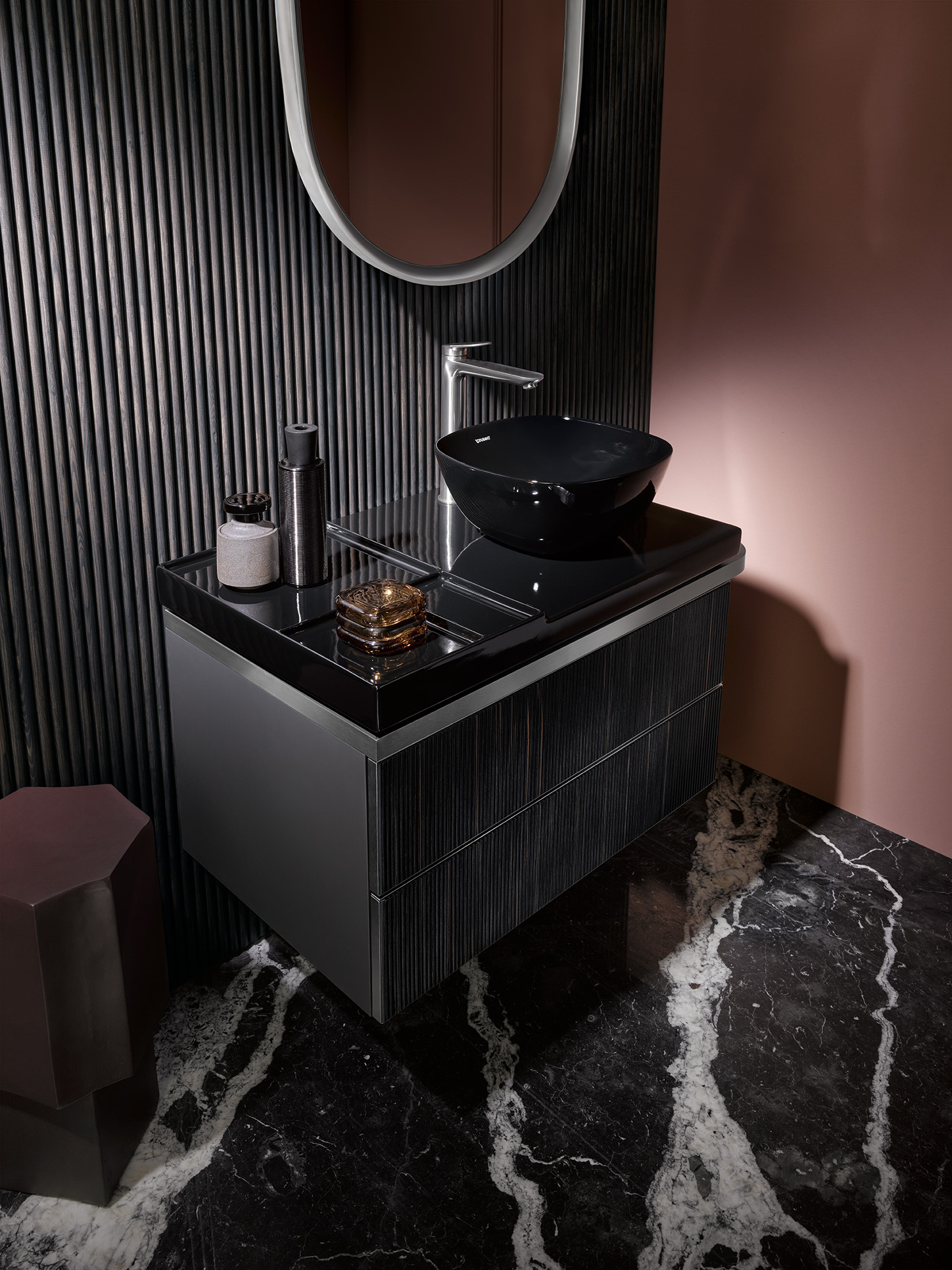 Aurena Waschtisch mit Konsole und Aufsatzbecken in Schwarz