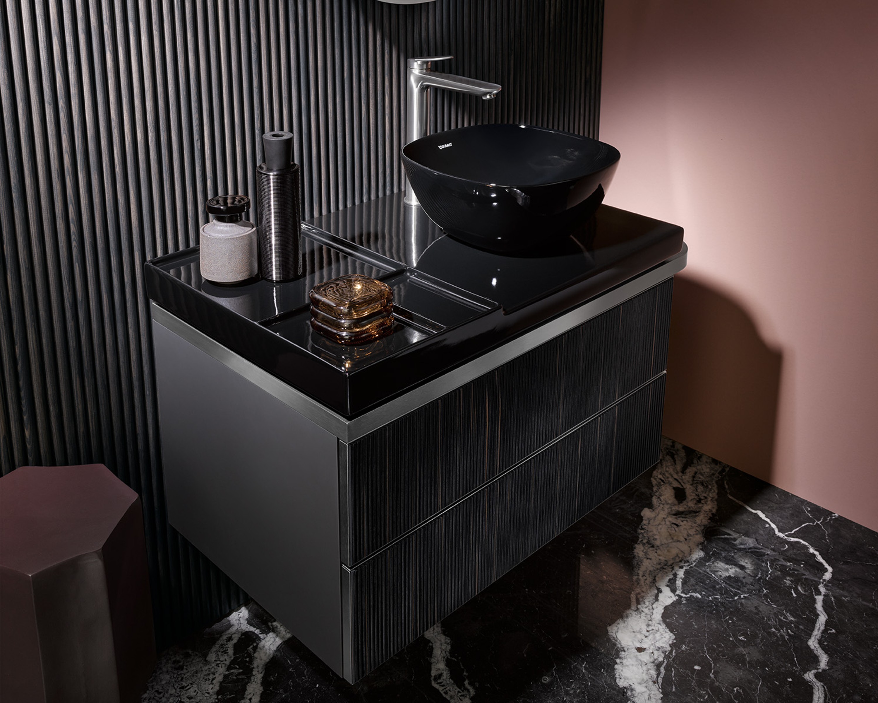 Aurena vanity with console and countertop basin in black