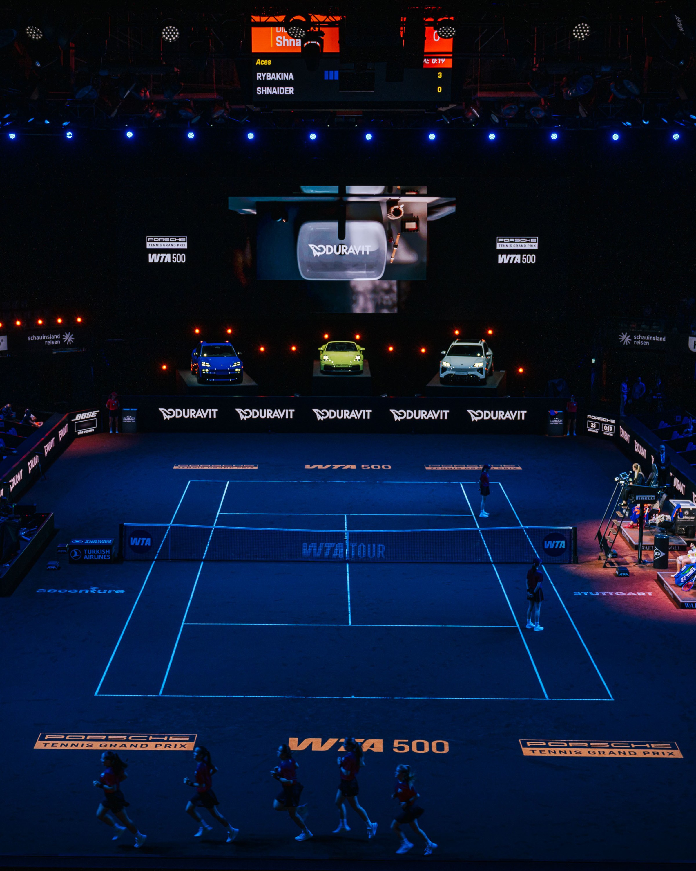Duravit advertising at the Porsche Arena during the Porsche Tennis Grand Prix
