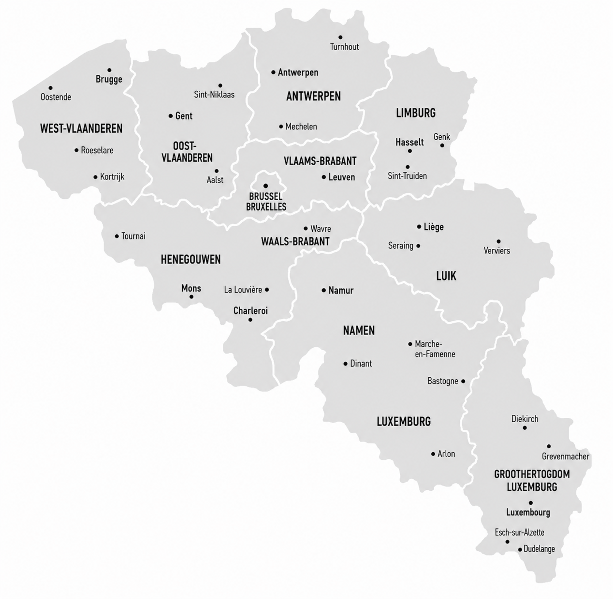 Kaart van België met bevoegdheden